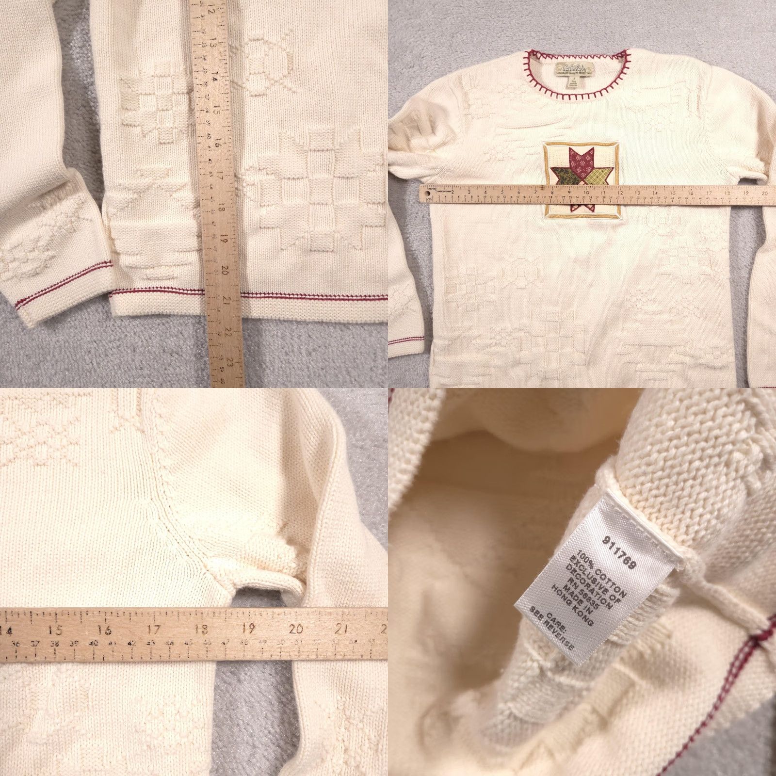 Vintage Cabela's Sweater Womens Small Ivory Textured Knit Crewneck Quilt Applique Patch Size S / US 4 / IT 40 - 8 Thumbnail