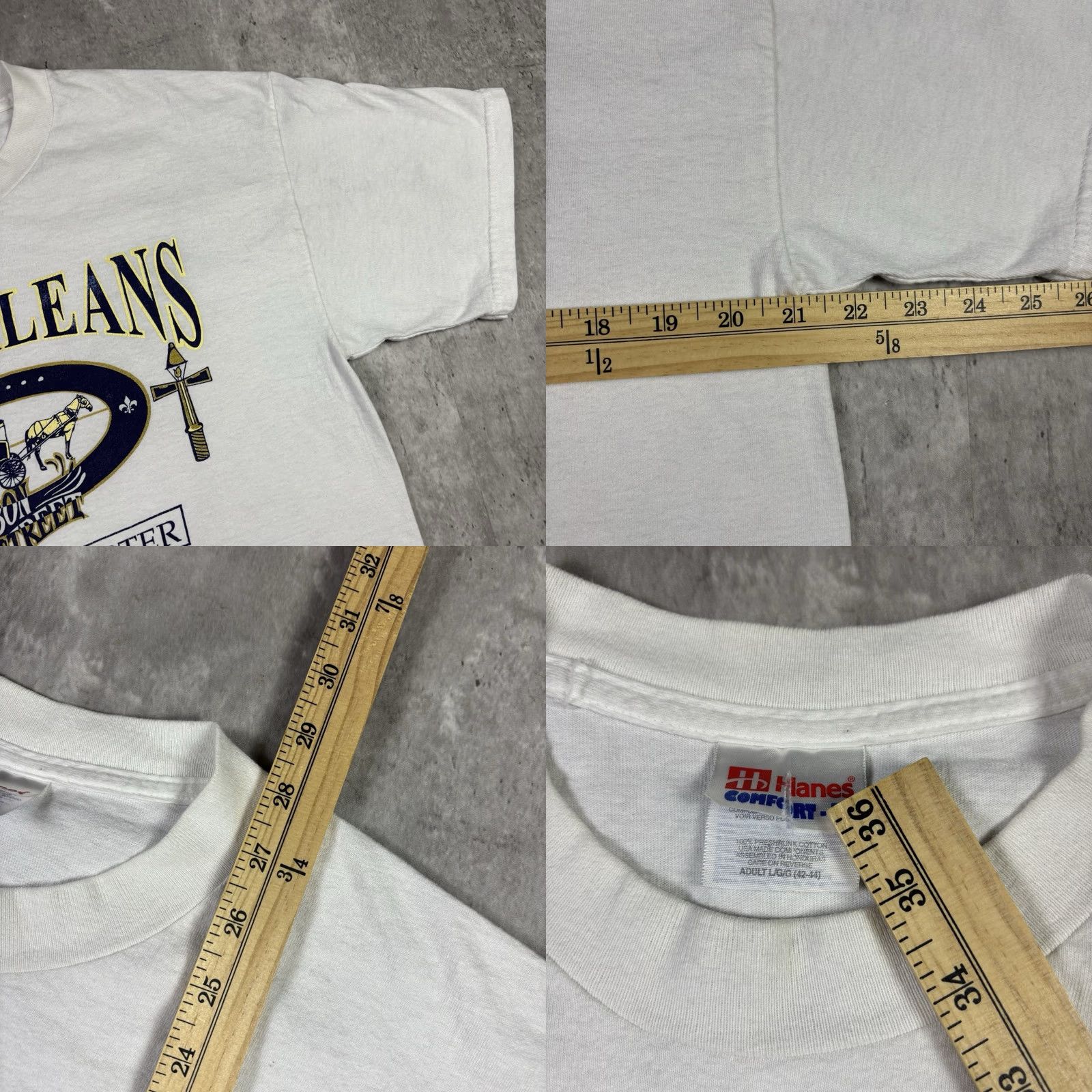 Hanes VINTAGE 90s New Orleans French Quarter Art T Shirt Adult Large White Cotton Hanes T-Shirt Crew Neck Graphic Print 90s Vintage Mens Size US L / EU 52-54 / 3 - 8 Thumbnail