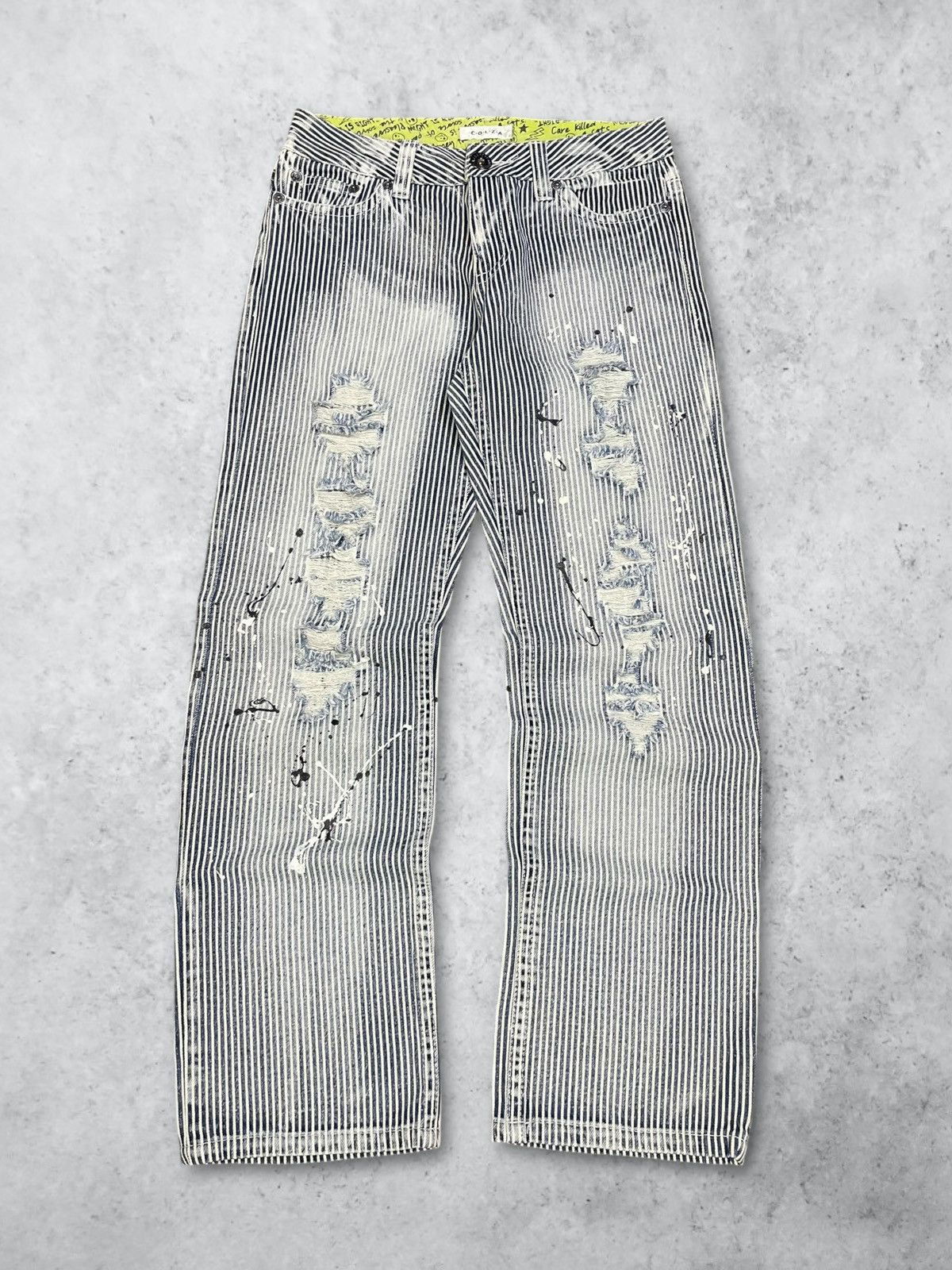 Japanese Brand Vintage Y2k Japanese Punk Paint Splatter Hickory Baggy Jeans Size US 31 - 1 Thumbnail
