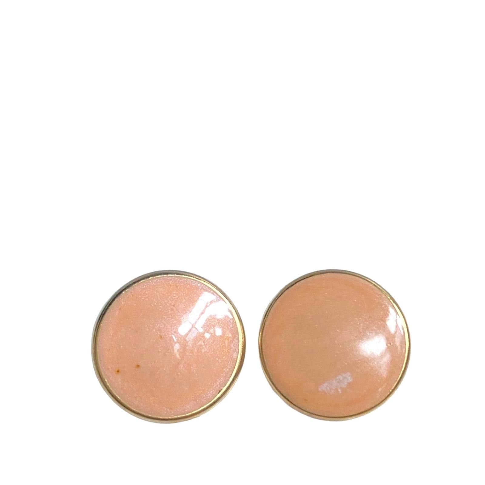 Vintage Vintage 80s Gold Tone & Peach Round Stud Enamel Earrings Size ONE SIZE - 1 Thumbnail