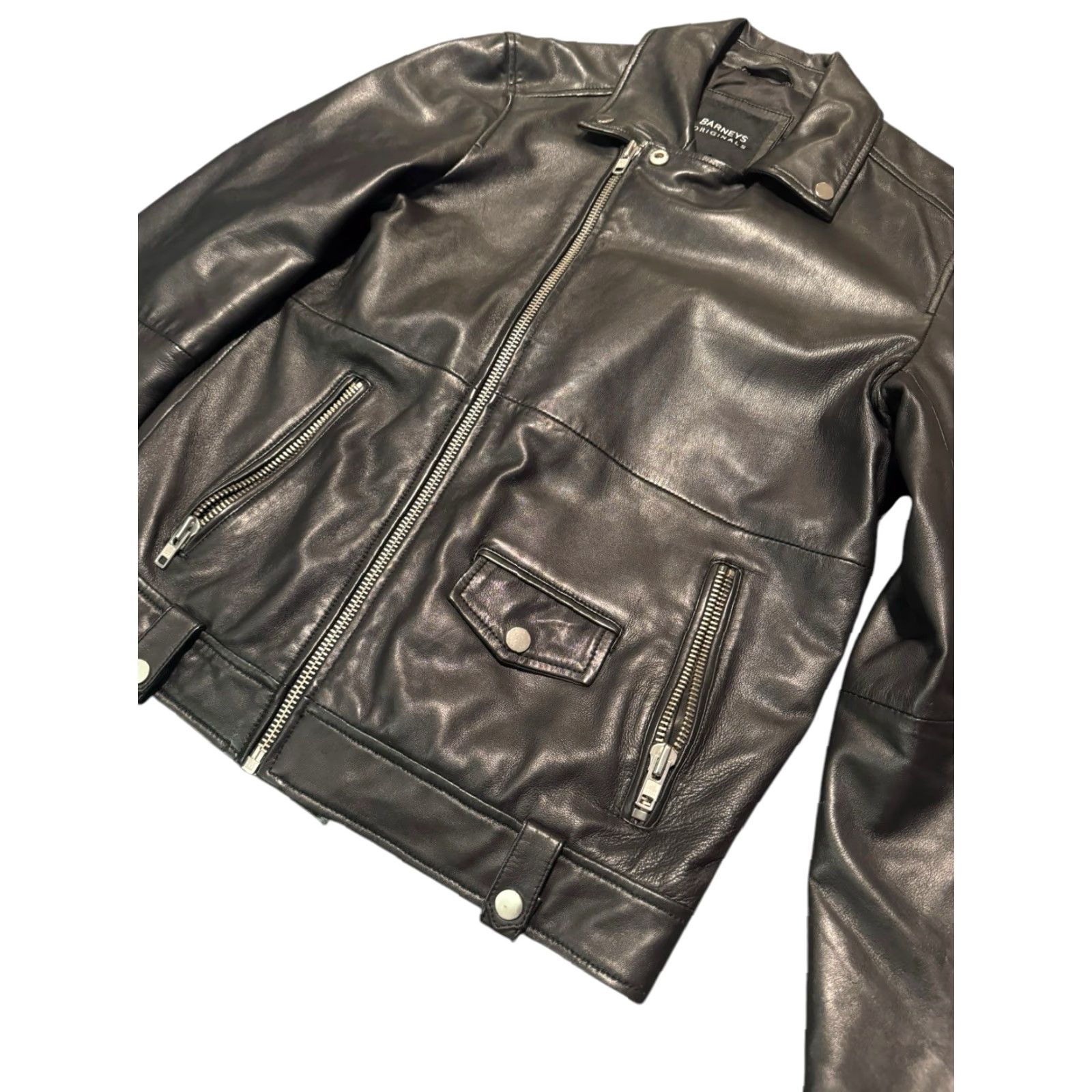 Skin BARNEYS Originals Leather Jacket Moto Biker Black Size SML Mens Regular Short Zip Pockets Full Zip Leather Barneys Originals Jacket Size US S / EU 44-46 / 1 - 5 Thumbnail
