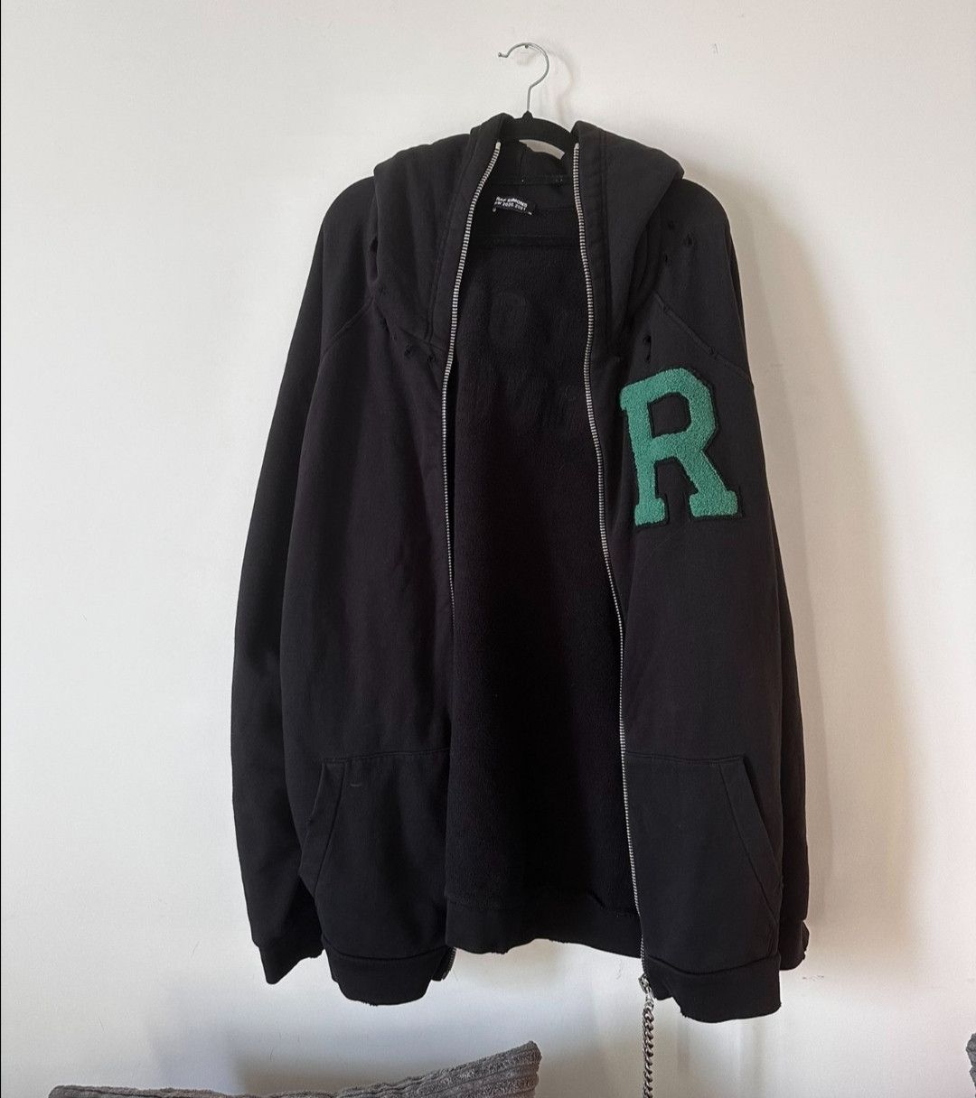 Raf Simons Green Flocked R Letter Chain Zipper Destroyer Hoodie Jacket Size US XL / EU 56 / 4 - 2 Thumbnail