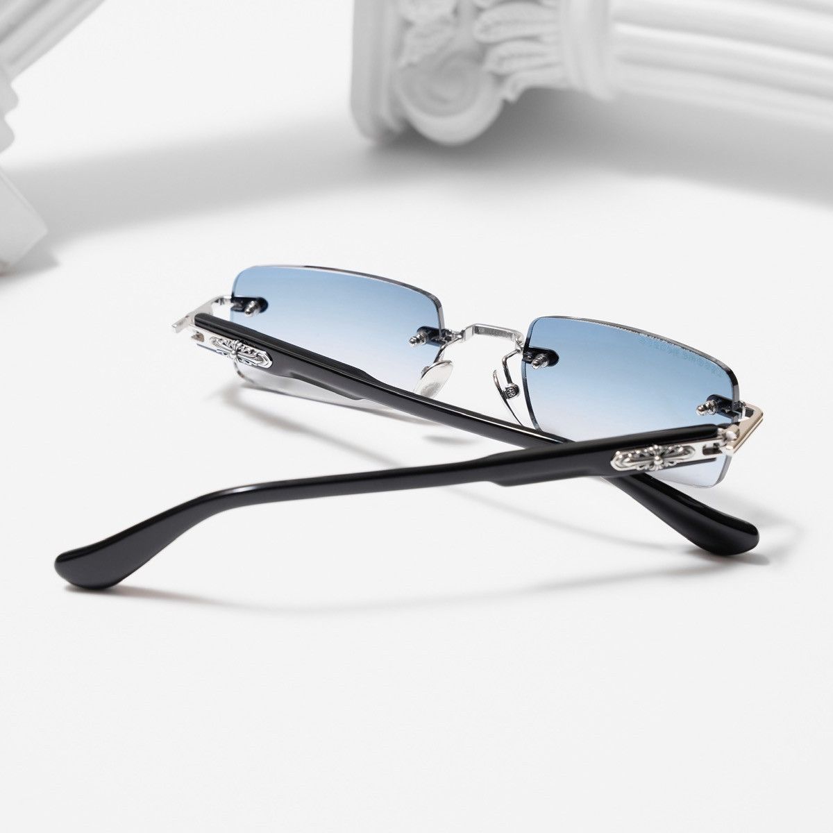 Chrome Hearts CHROME HEARTS DEEP I SHINY SILVER BLACK PLASTIC SUNGLASSES Size ONE SIZE - 7 Thumbnail