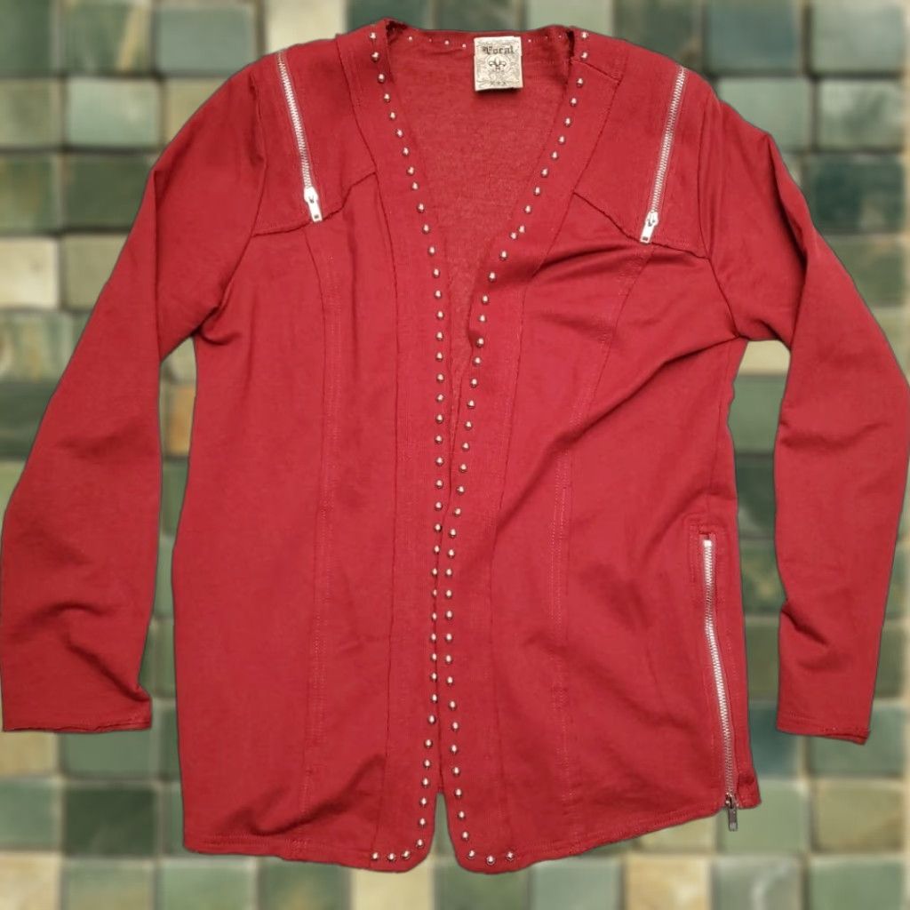 Vintage Vocal Apparel Jacket Women XL Red Studs Knit Zipper Moto Retro Classic Size XL / US 12-14 / IT 48-50 - 1 Thumbnail