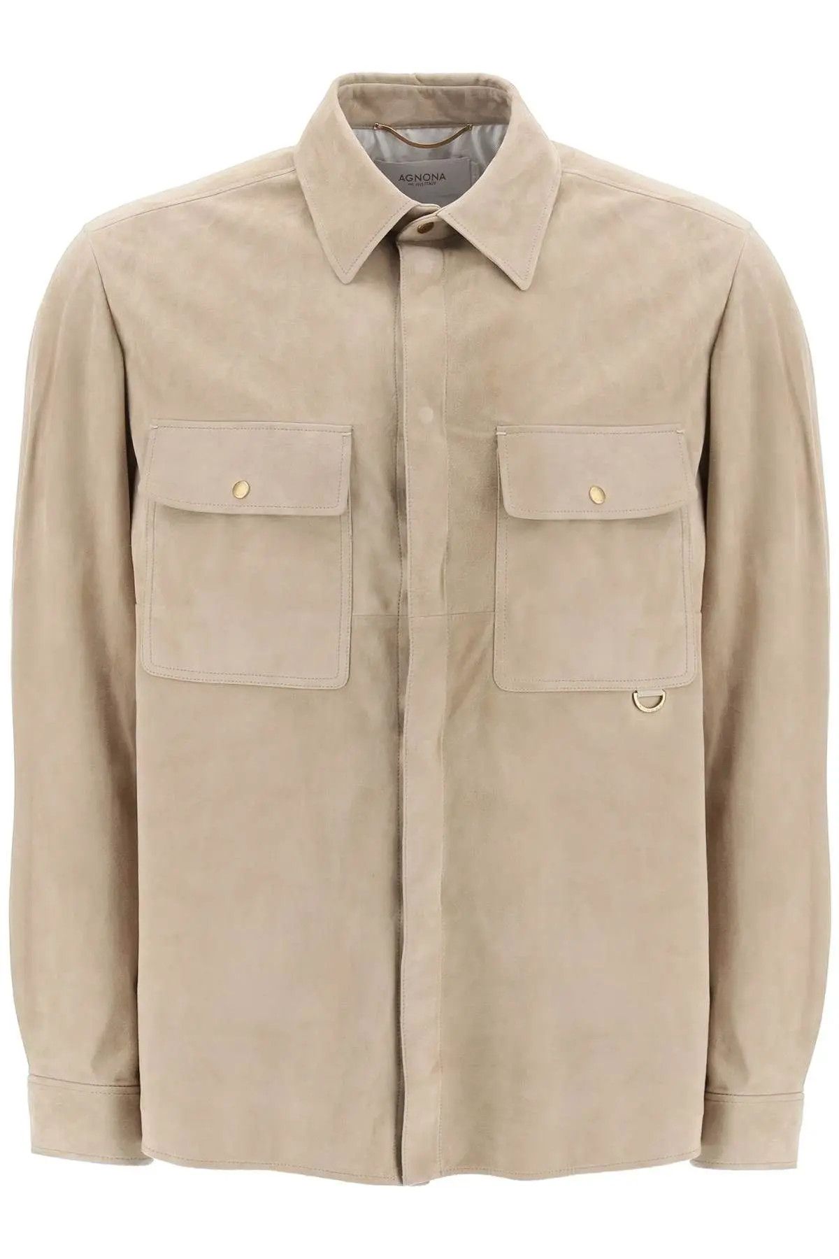 image of Agnona O1S22I1N0224 Suede Overshirt In Beige, Men's (Size Medium)
