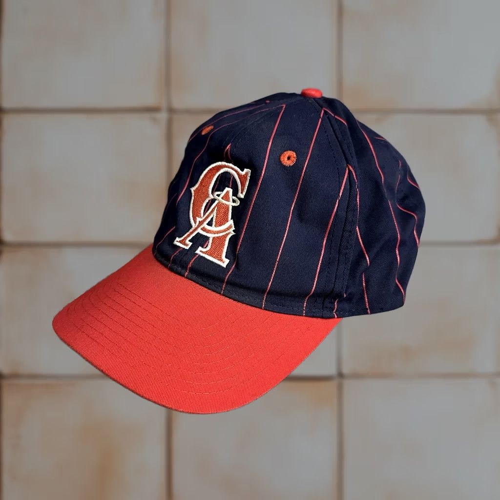 Vintage VINTAGE Snap-Back Baseball Cap Men One Size Blue Red Angelos California Pinstripe Adjust Adjustable Sports Cap Size ONE SIZE - 1 Thumbnail