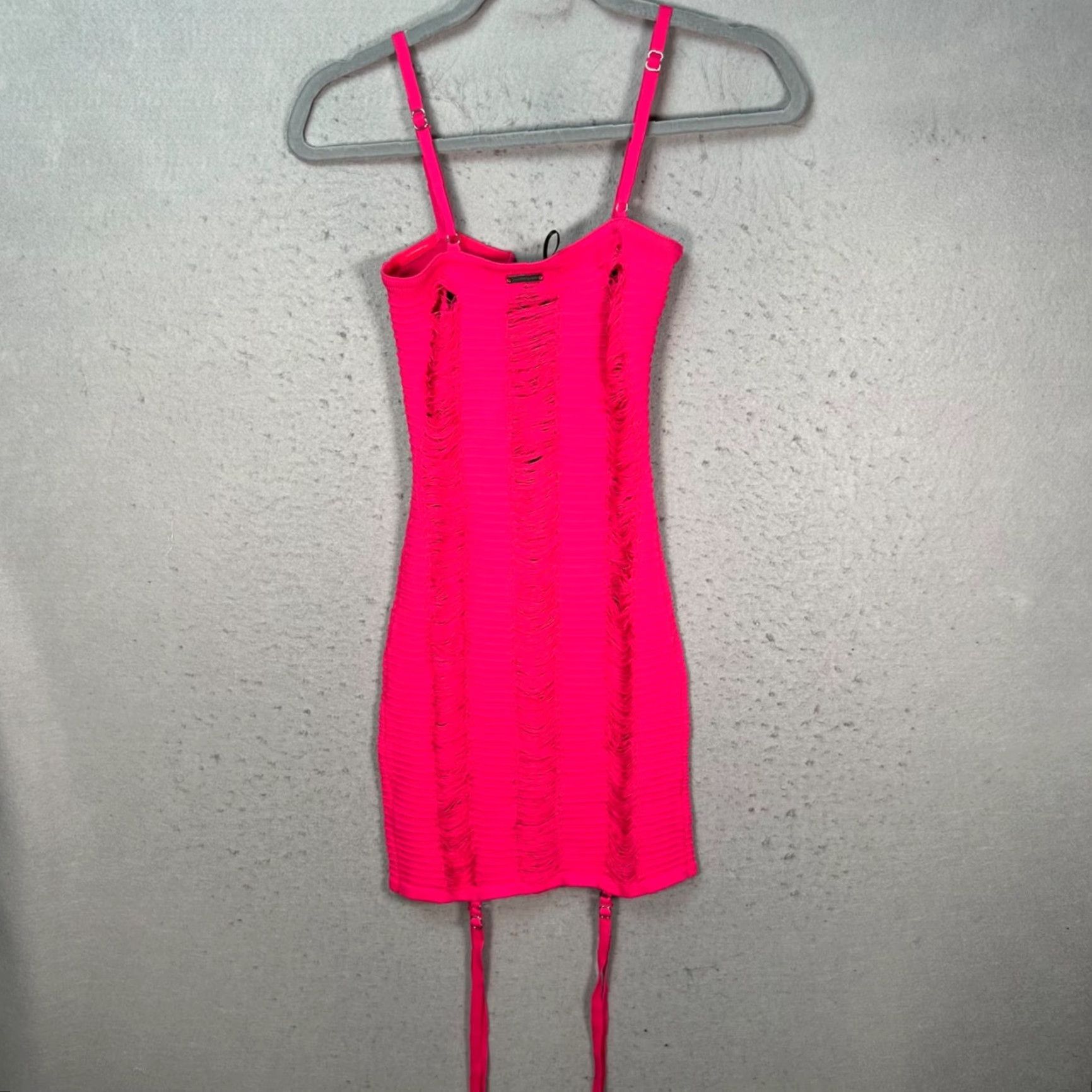 Vintage Maniere De Voir Womens Small Pink Ruched Knit Mini Dress Straps Adjustable Sleeveless Short Dress 90s? Size S / US 4 / IT 40 - 2 Thumbnail
