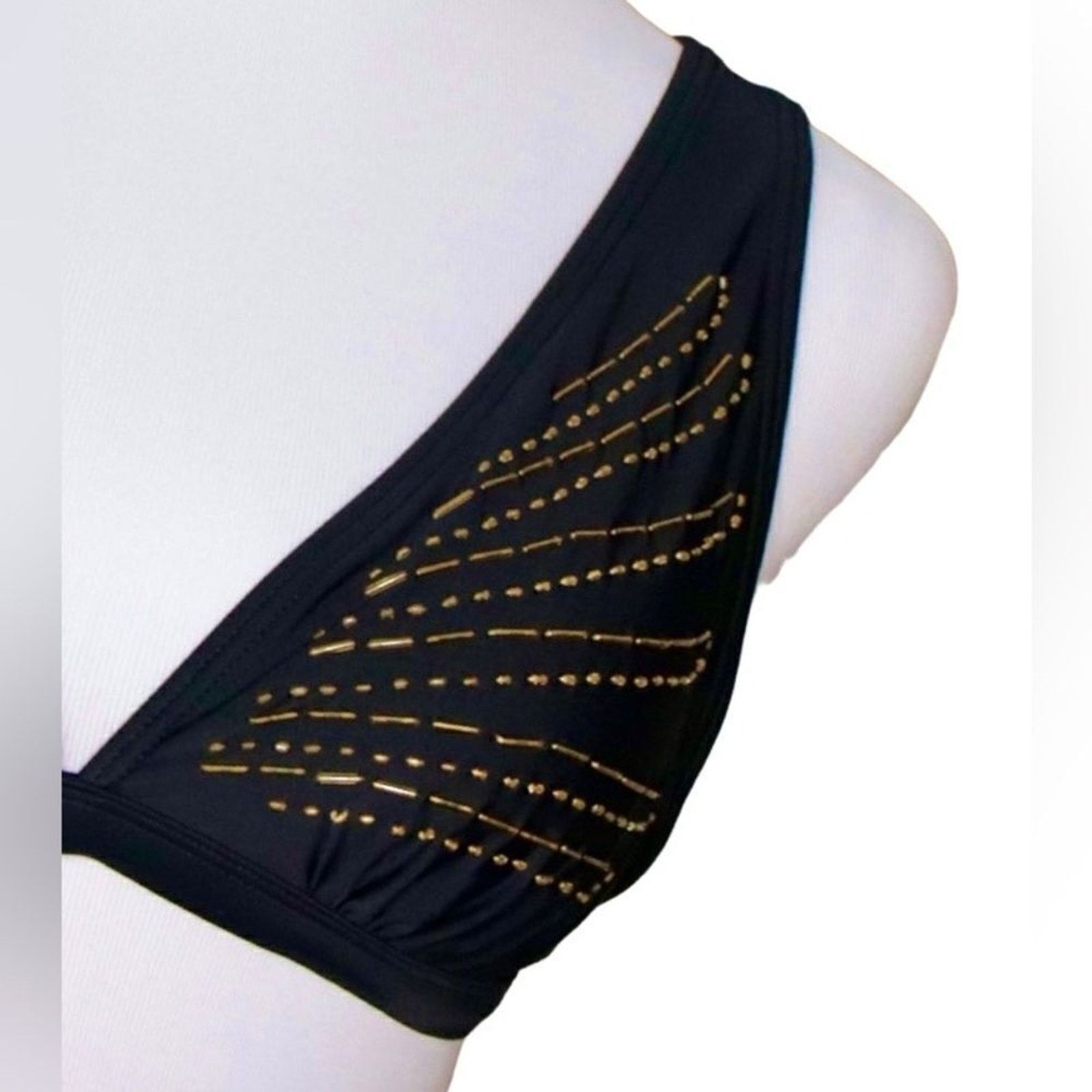 Other Xhilaration Beaded Black String Bikini Swim Top LARGE Beach Size L / US 10 / IT 46 - 3 Thumbnail