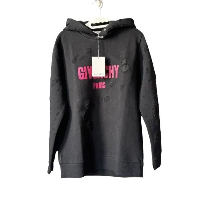Givenchy Givenchy Black Distressed Logo Hoodie Size US XS / EU 42 / 0 - 1 Thumbnail