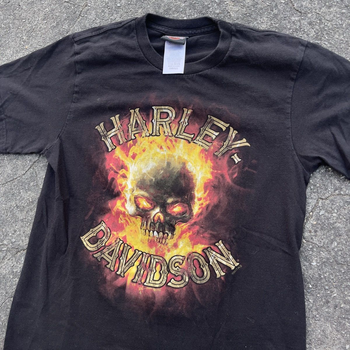 Harley Davidson × Vintage Vintage HARLEY DAVIDSON OF NEW YORK Faming Skull Shirt Size US S / EU 44-46 / 1 - 2 Thumbnail