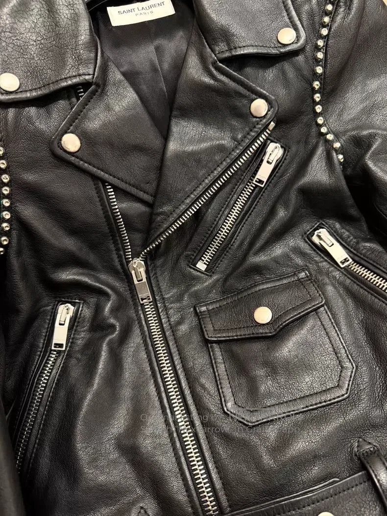 Saint Laurent Paris Saint Laurent Paris Black Studded Biker Leather Jacket i Size XXS / US 00 / IT 34 - 7 Thumbnail