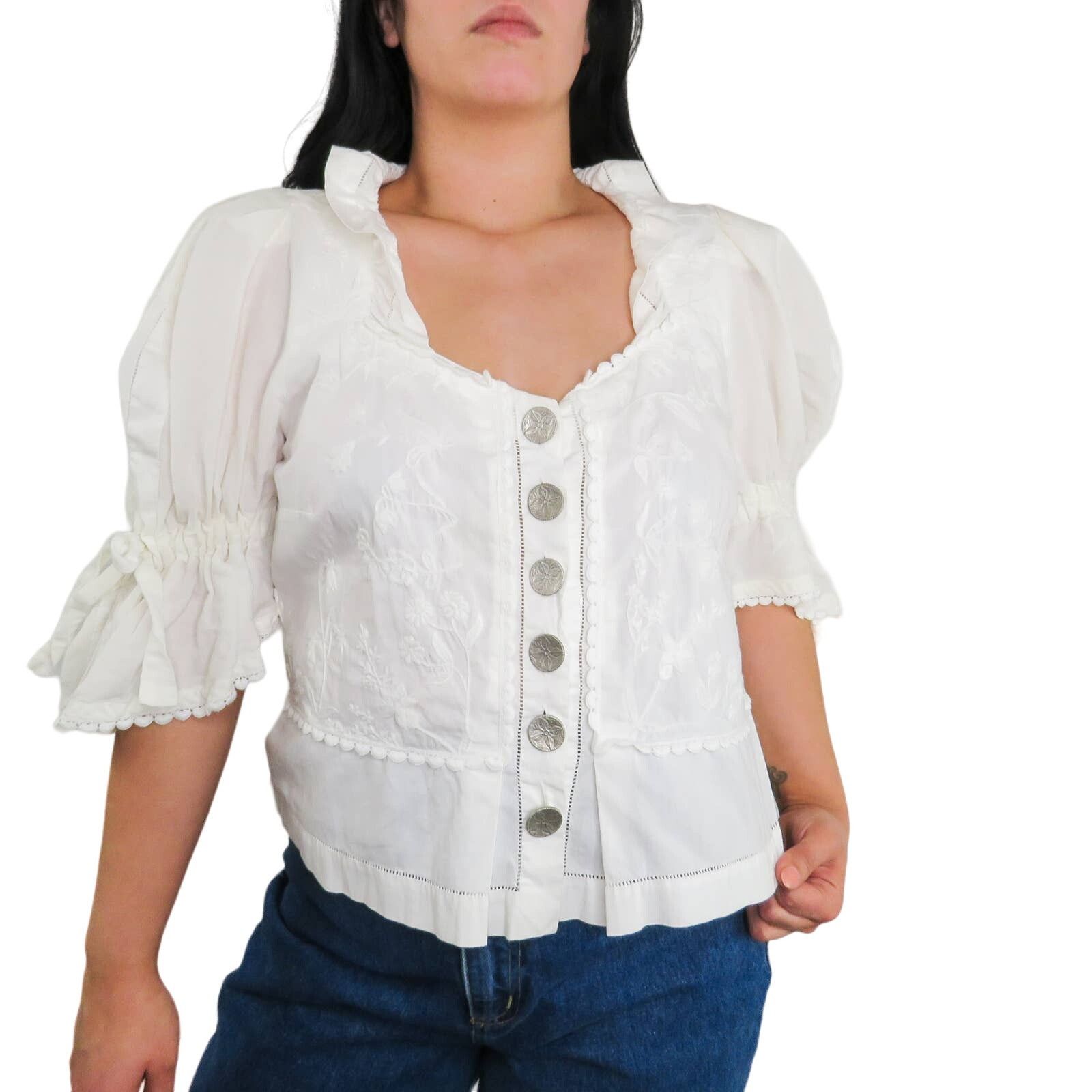 Vintage Umberto Ginocchoetti Victorian White Puff Sleeve Blouse L Size L / US 10 / IT 46 - 1 Thumbnail