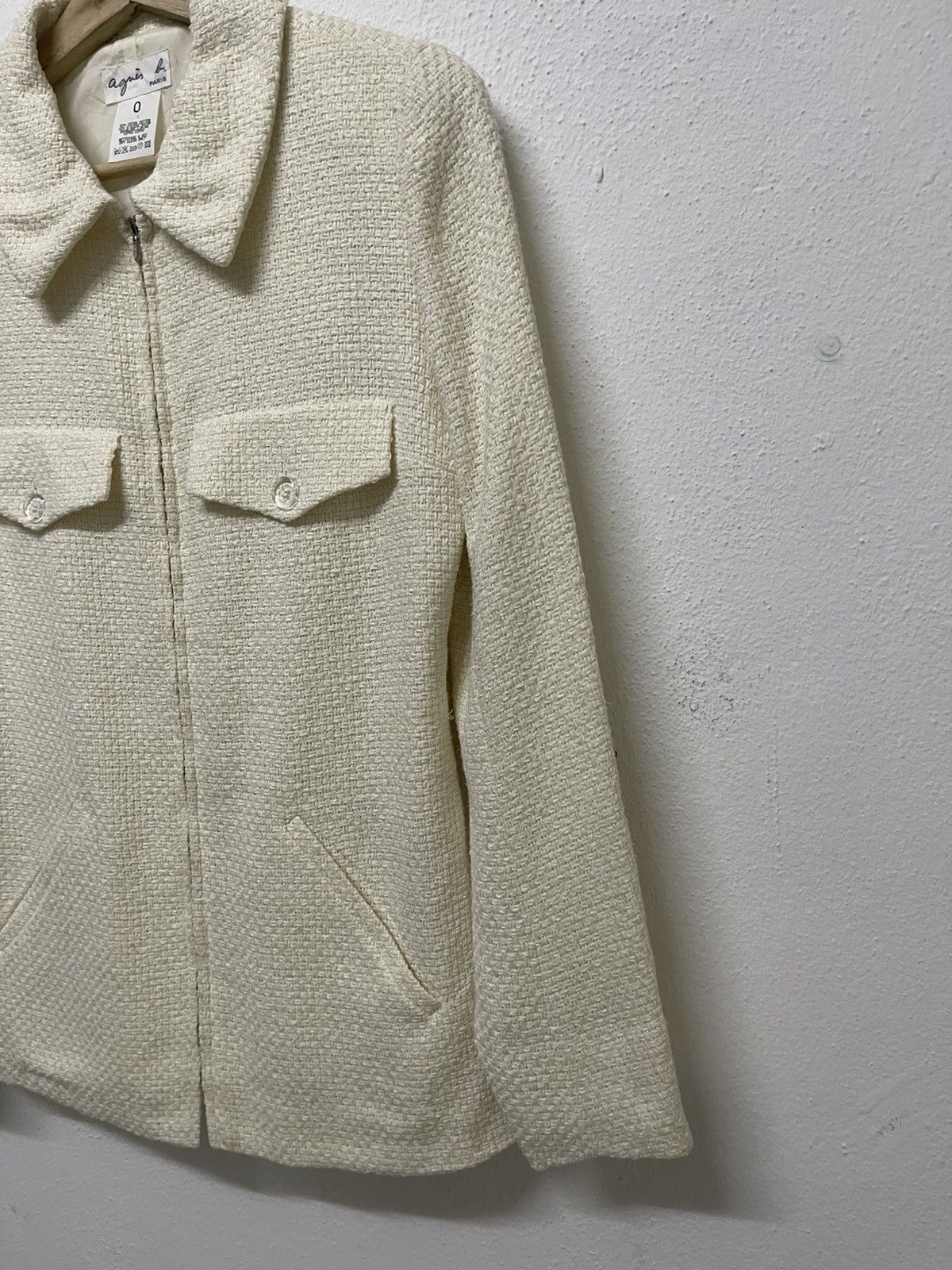 agnes b. 1990s AGNES B OFF-WHITE TEXTURED ZIPPER JACKET Size XS / US 0-2 / IT 36-38 - 4 Thumbnail