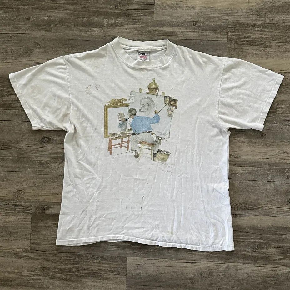 Other Vintage 90s Norman Rockwell Triple Self Portrait Art T-Shirt Size US L / EU 52-54 / 3 - 1 Thumbnail