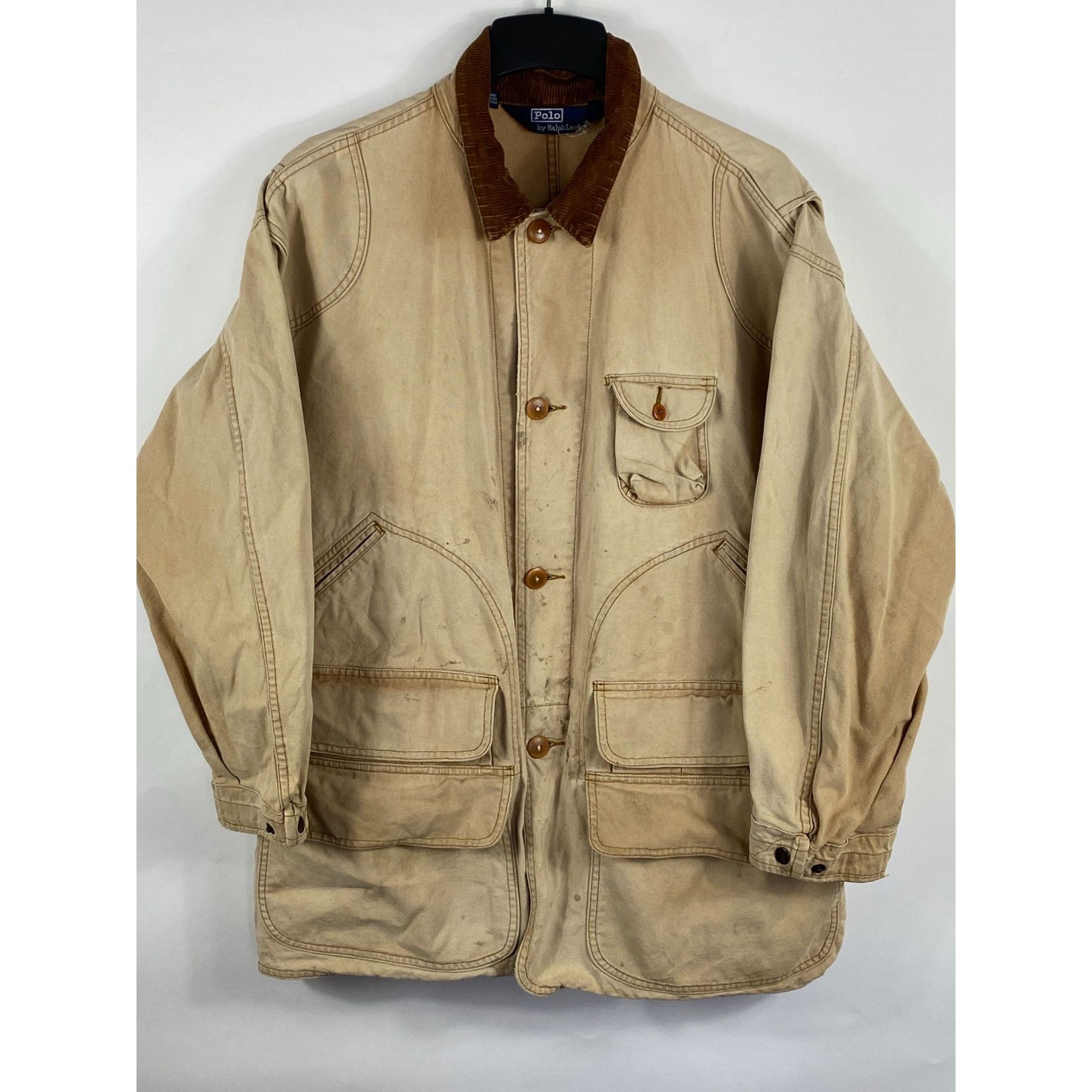 image of Vntg Polo Ralph Laurent Corduroy Collar Canvas Hunting Jacket in Tan, Men's (Size Large)