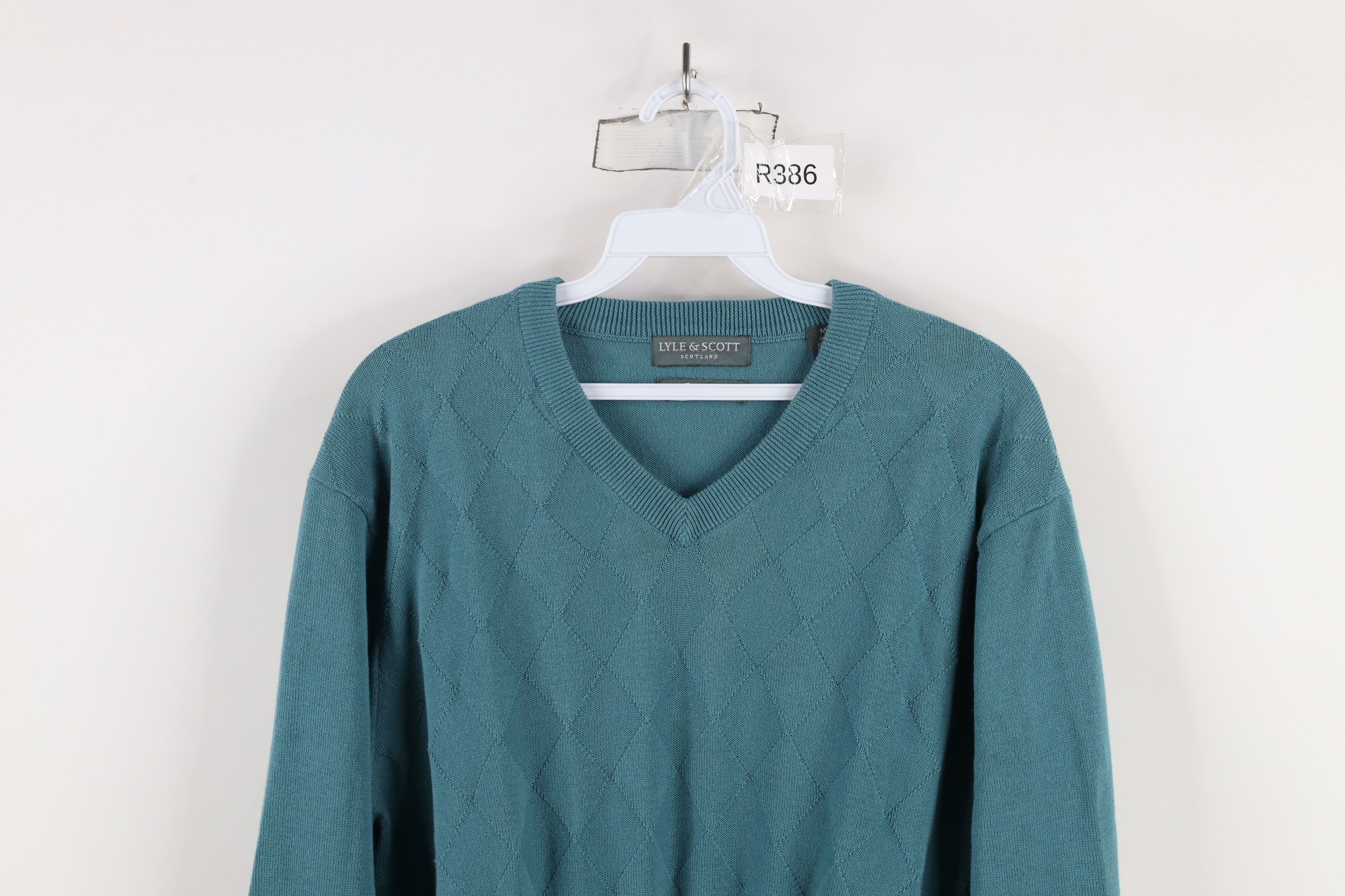 Vintage Vintage 90s Streetwear Cotton Knit Diamond Sweater Teal Size US M / EU 48-50 / 2 - 2 Thumbnail