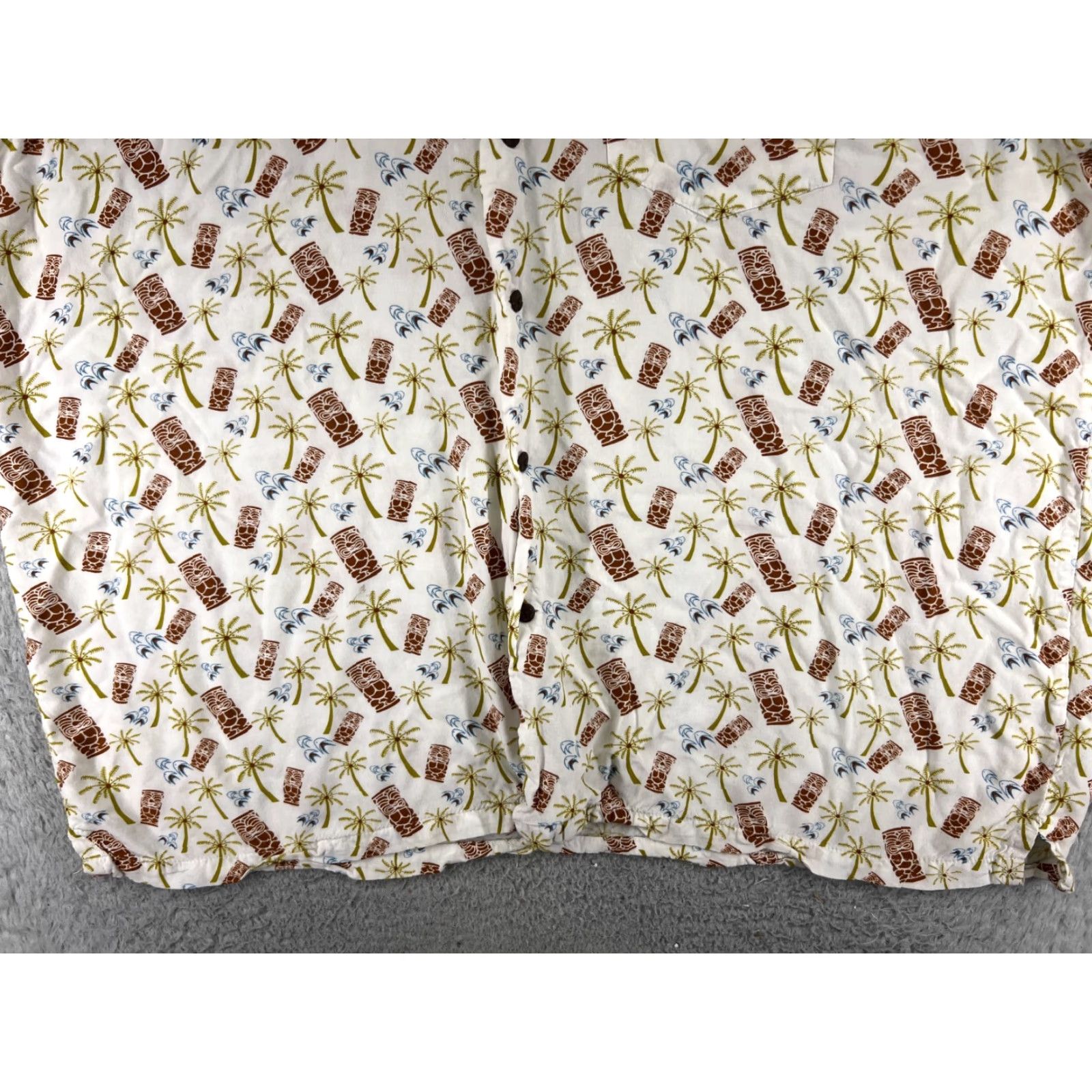 Atomic Atomic Tiki Shirt Adult 2XL White Brown Palm Tree Hawaiian Button Rockabilly Size US XXL / EU 58 / 5 - 5 Thumbnail