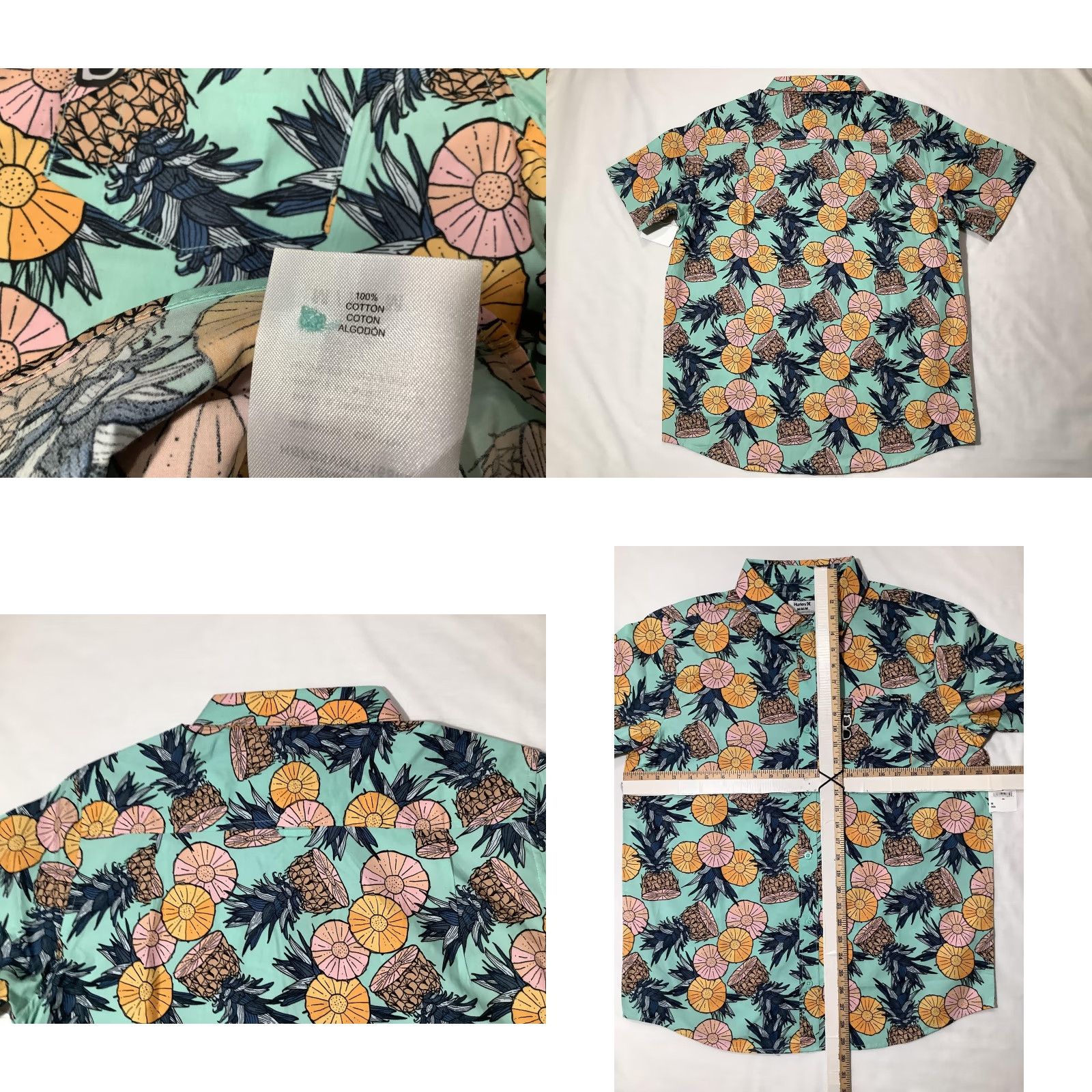 Hurley Hurley Shirt Mens Medium Aqua Tropical Mist Pineapple Print Button Front Casual Size US M / EU 48-50 / 2 - 8 Thumbnail