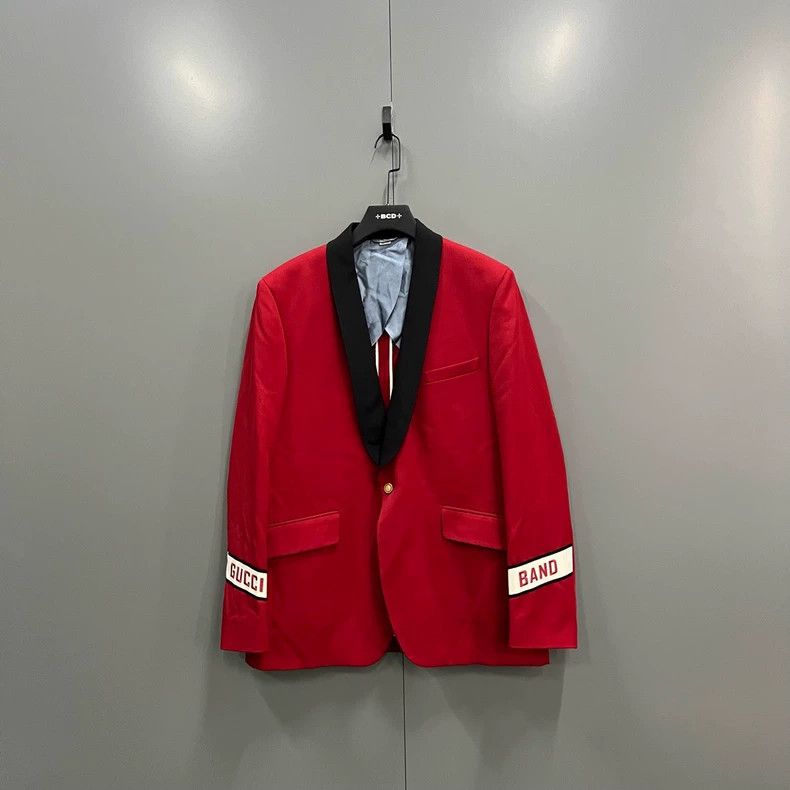 Gucci Gucci Red Logo Blazer with Black Lapel- DMC Size US L / EU 52-54 / 3 - 1 Thumbnail
