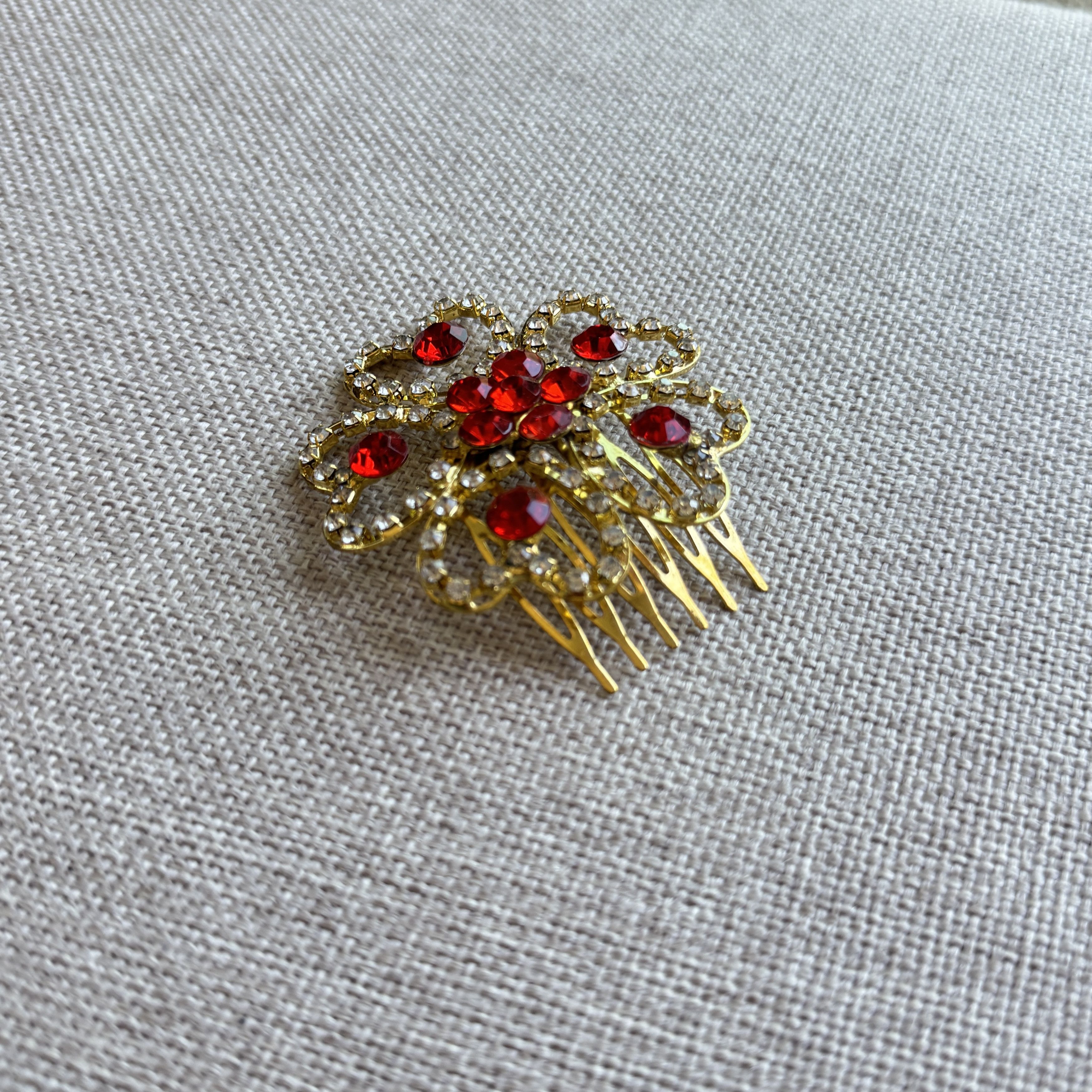 Other Gold Red Rhinestone Flower Hair Comb Size ONE SIZE - 3 Thumbnail