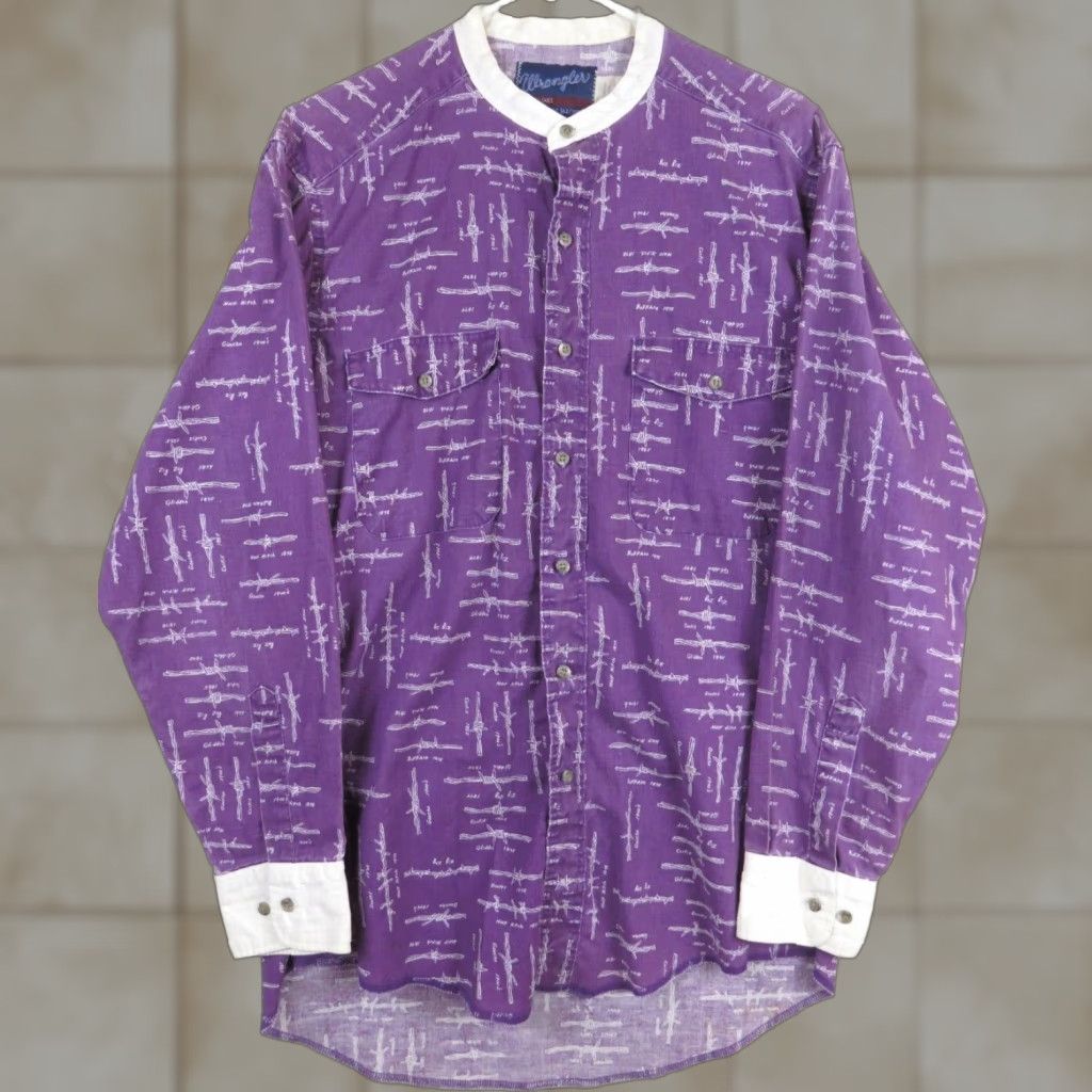 Wrangler VTG Wrangler western ranch Barbwire print shirt 90's rodeo cowboy 15 34 LS Size US L / EU 52-54 / 3 - 1 Thumbnail