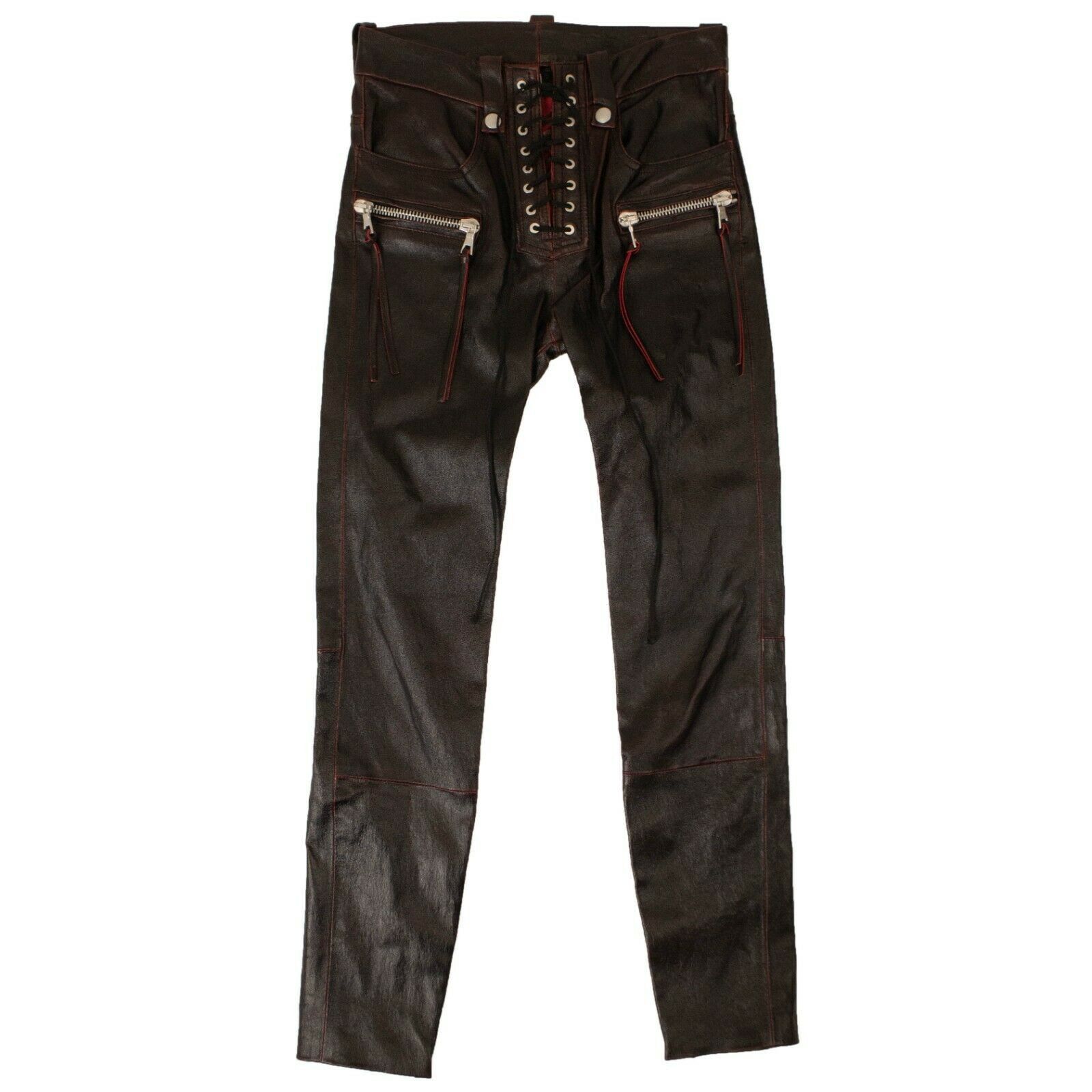 image of Unravel Project Black/red Leather Lace Up Detail Pants Size 26, Women's