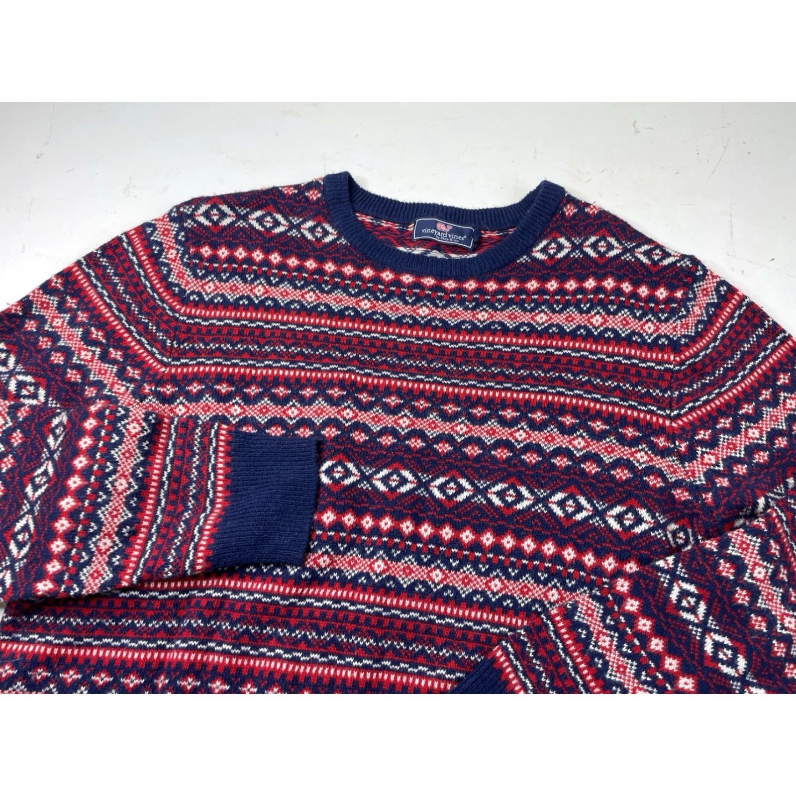 Vineyard Vines Vineyard Vines Crew Neck Sweater Mens Large Wool Fair Isle Multicolor Blue Red White Size US L / EU 52-54 / 3 - 2 Thumbnail