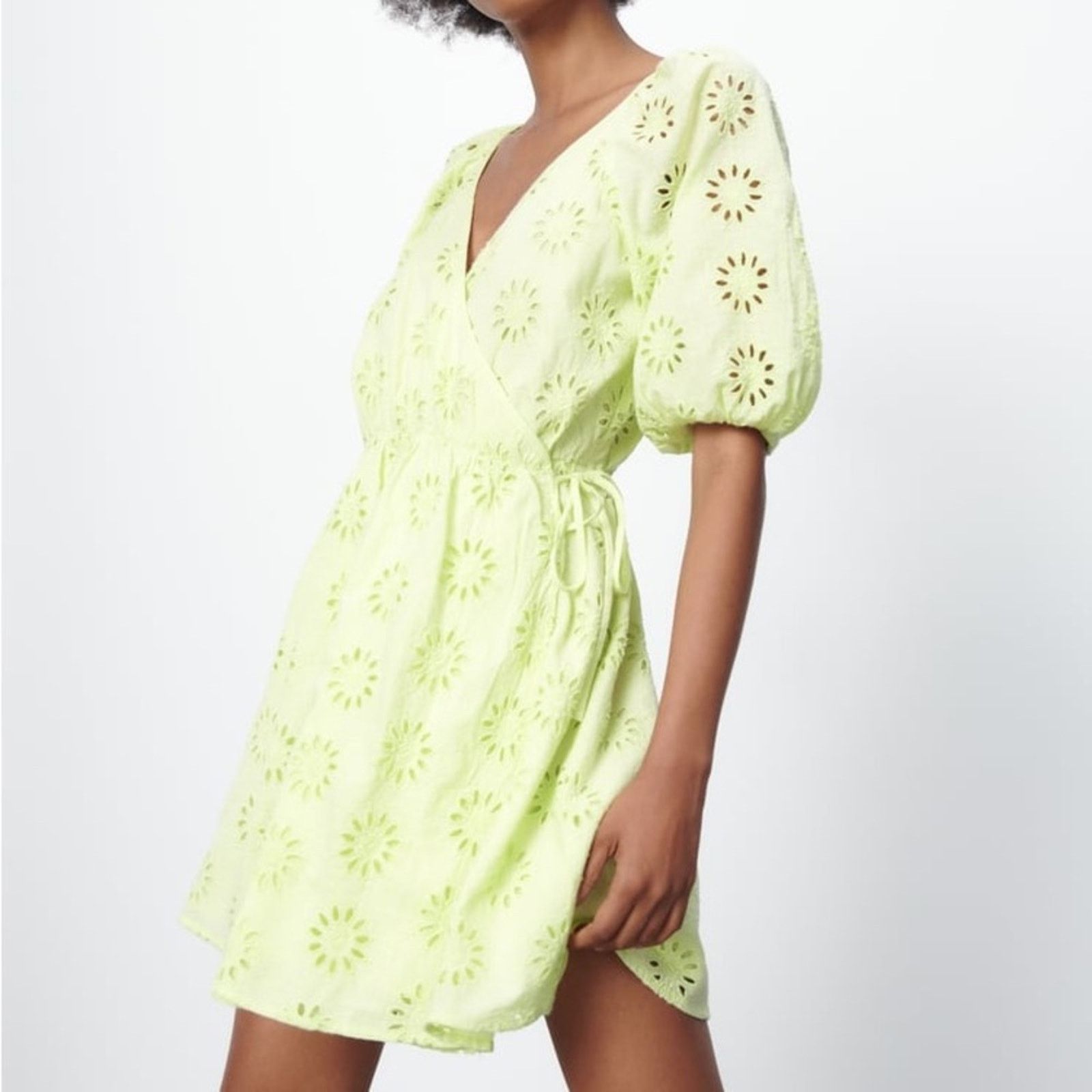 Zara ZARA OPENWORK EMBROIDERED DRESS LIGHT YELLOW Size L / US 10 / IT 46 - 7 Thumbnail