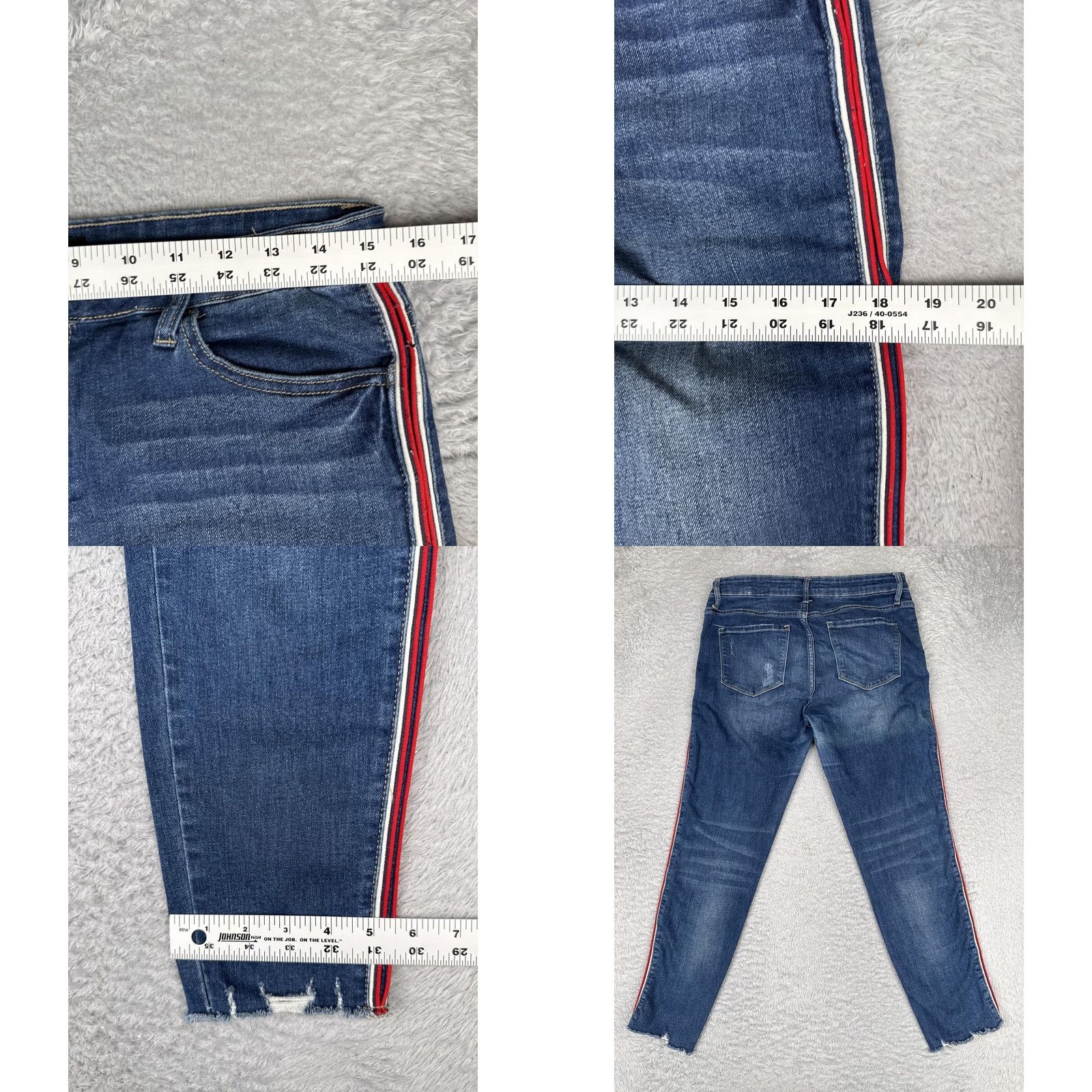 Vintage Vervet Jeans Womens 30 Blue Med Wash Skinny 5-Pocket Crop Striped High Rise Distressed Zipper Button Size 30" / US 8 / IT 44 - 9 Thumbnail