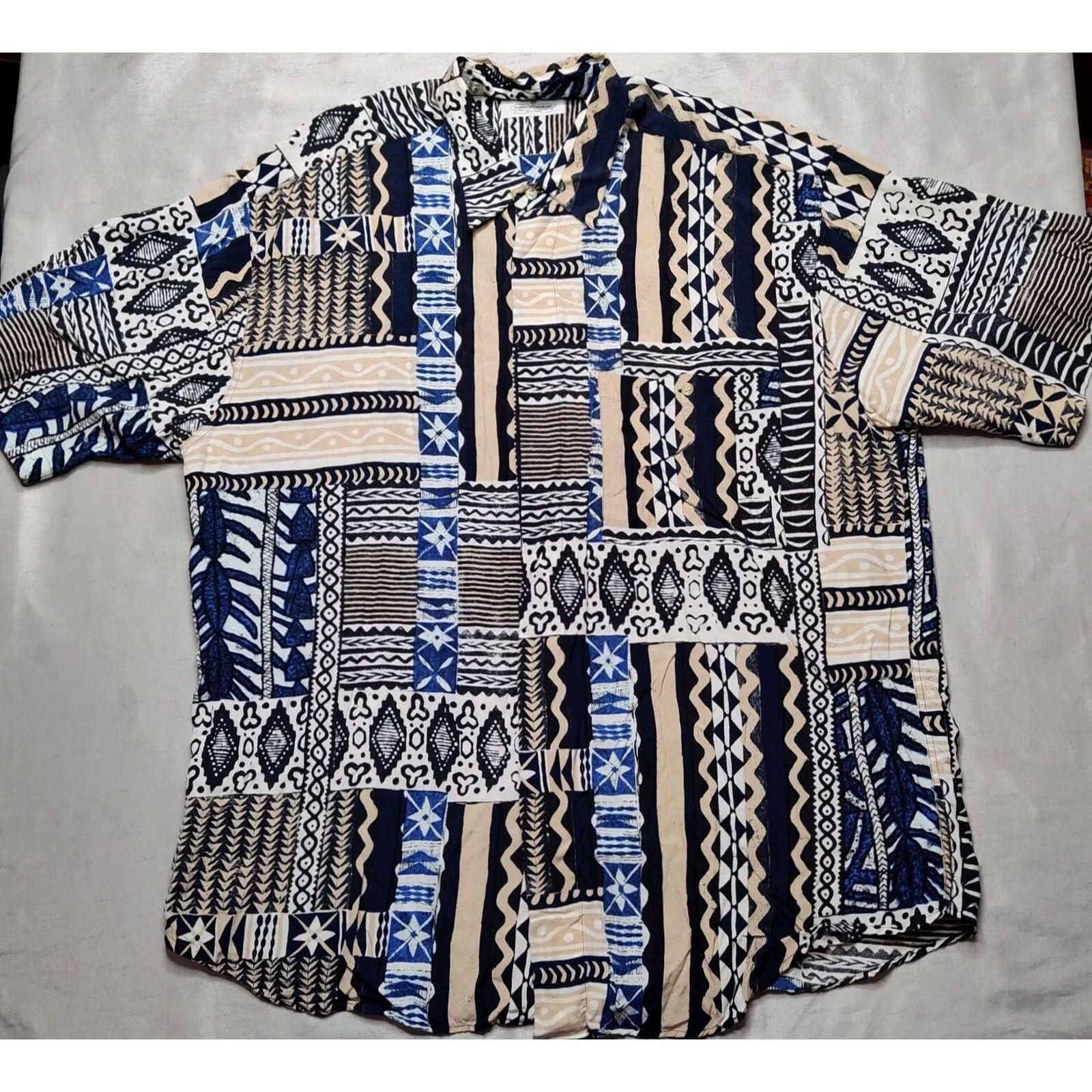 Vintage FABIO INGHIRAMI Men Large Blue Abstract 100% Viscose Camp Shirt Made In Italy Size US L / EU 52-54 / 3 - 2 Thumbnail