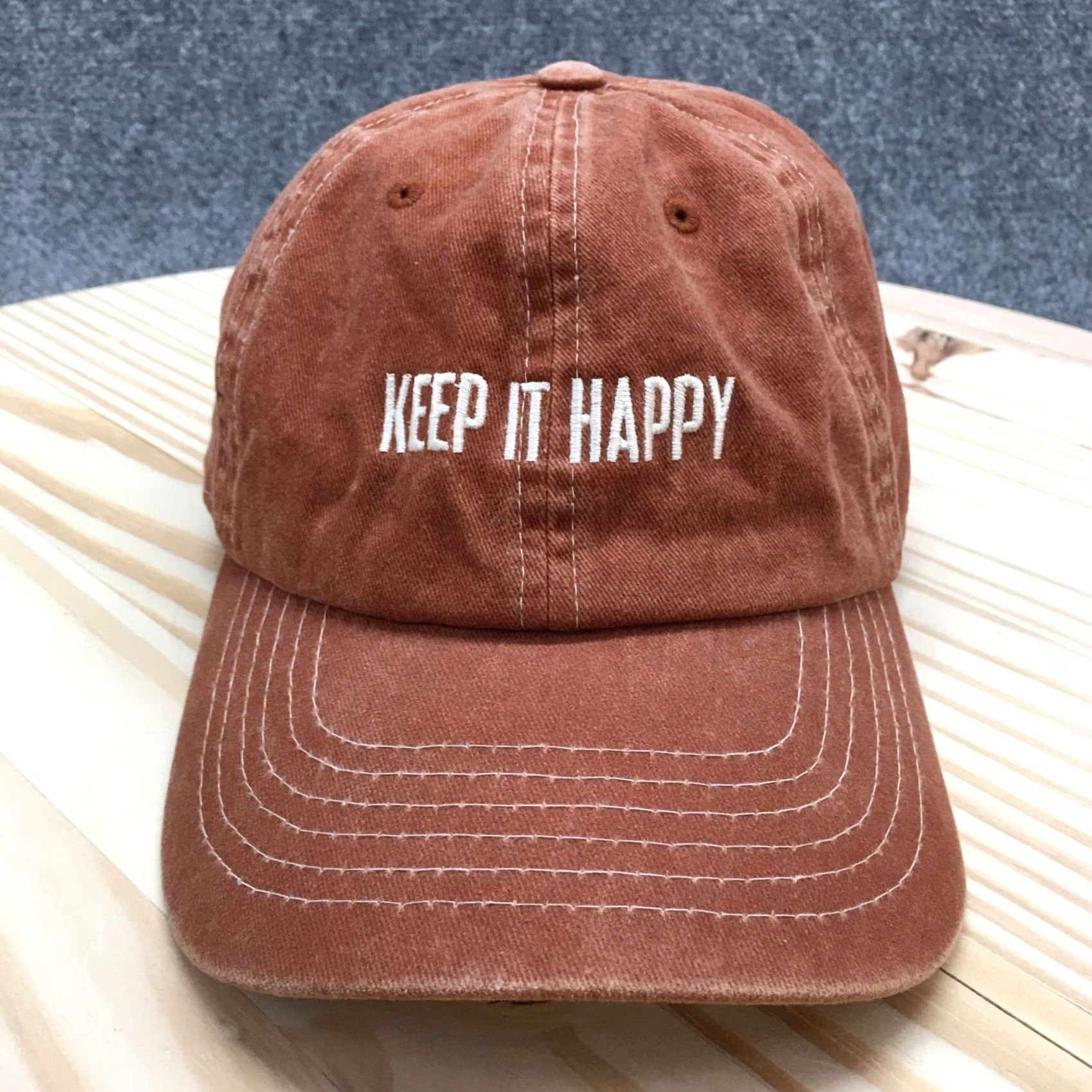 Logo 7 Keep It Happy Baseball Hat Womens Brown One Size Embroidered Logo Curved Brim Size ONE SIZE - 2 Thumbnail