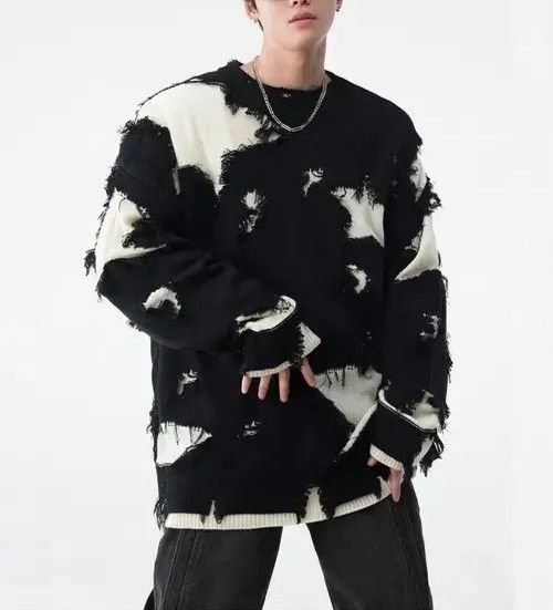 Japanese Brand × Vintage Casual Star Distressed Oversized Sweater Knitwear Size US XL / EU 56 / 4 - 6 Thumbnail