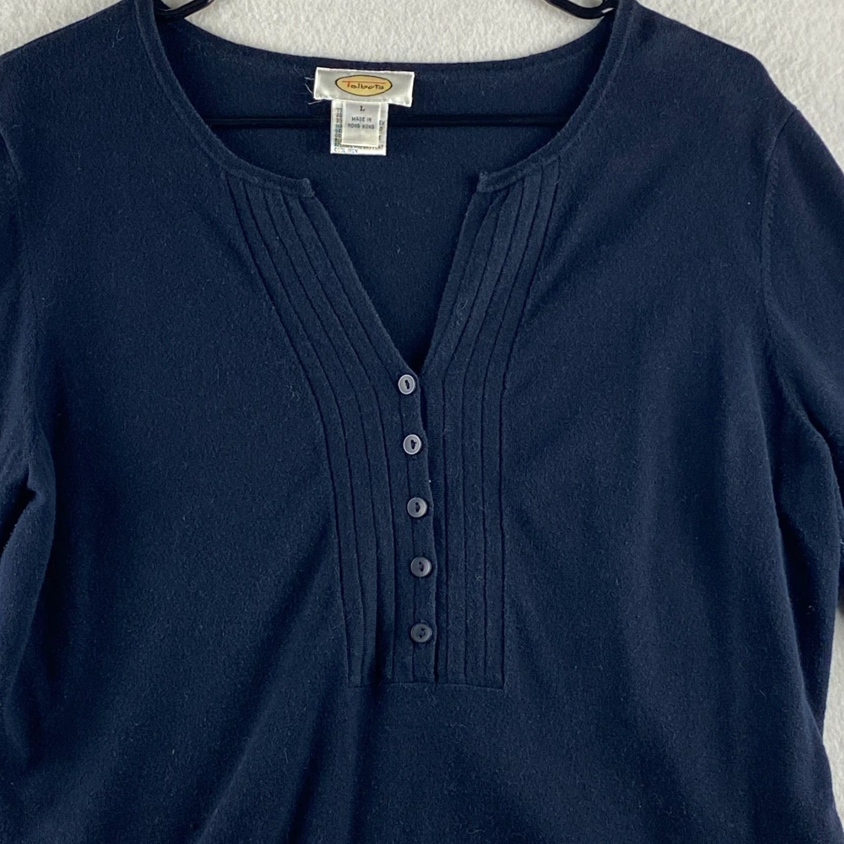 Talbots Talbots Sweater Womens L Blue V-Neck 1/2 Button Up Pullover Long Sleeve Casual Modern Shirts Size L / US 10 / IT 46 - 2 Thumbnail