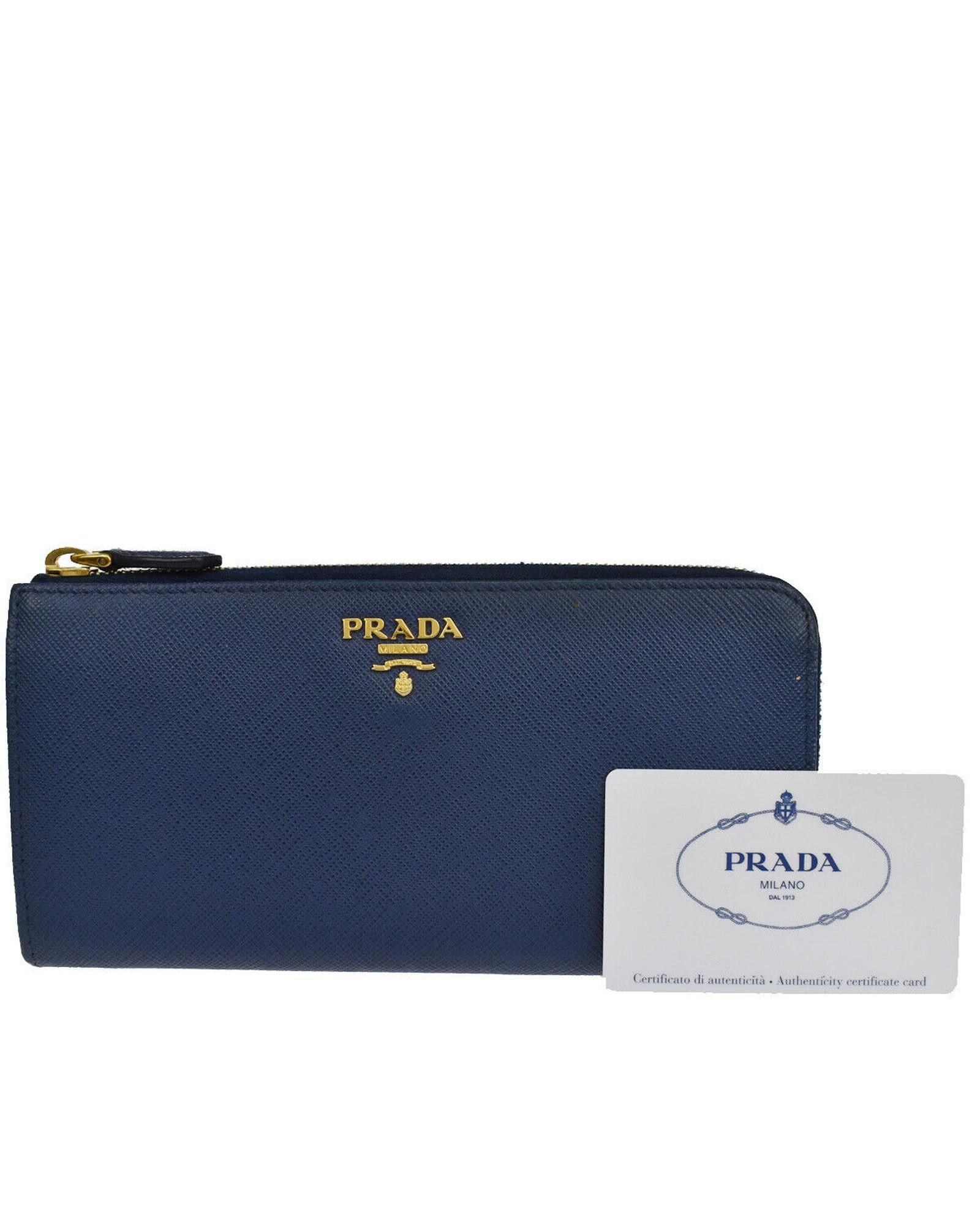 image of Stylish Blue Prada Saffiano Wallet - Unisex Fashion Accessory, Women's