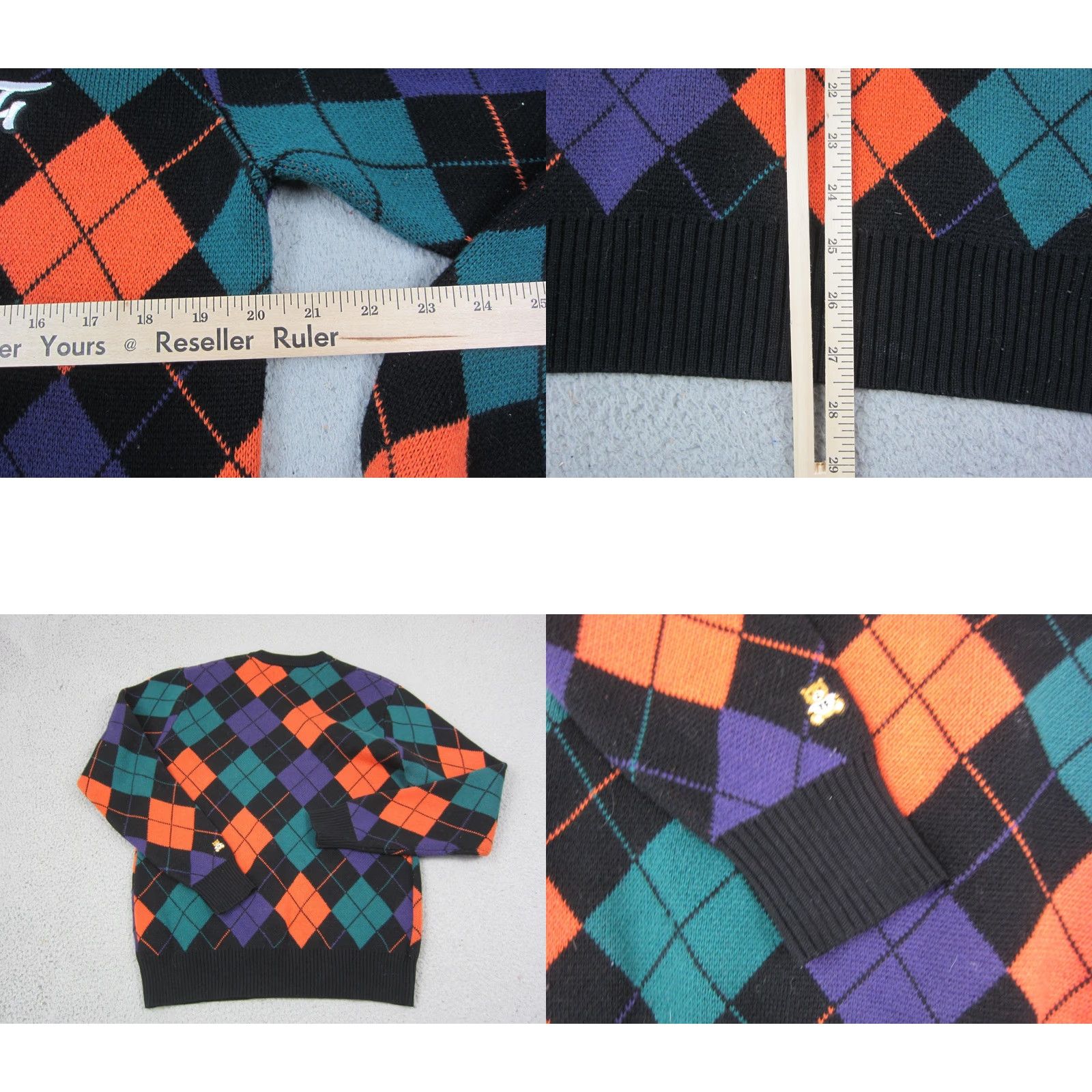 Teddy Fresh VINTAGE Teddy Fresh Sweater Mens M Black Argyle V-Neck Knit Pullover Pullover Knit Regular 80s 90s Winter Fall Spring Mens Size US M / EU 48-50 / 2 - 8 Thumbnail