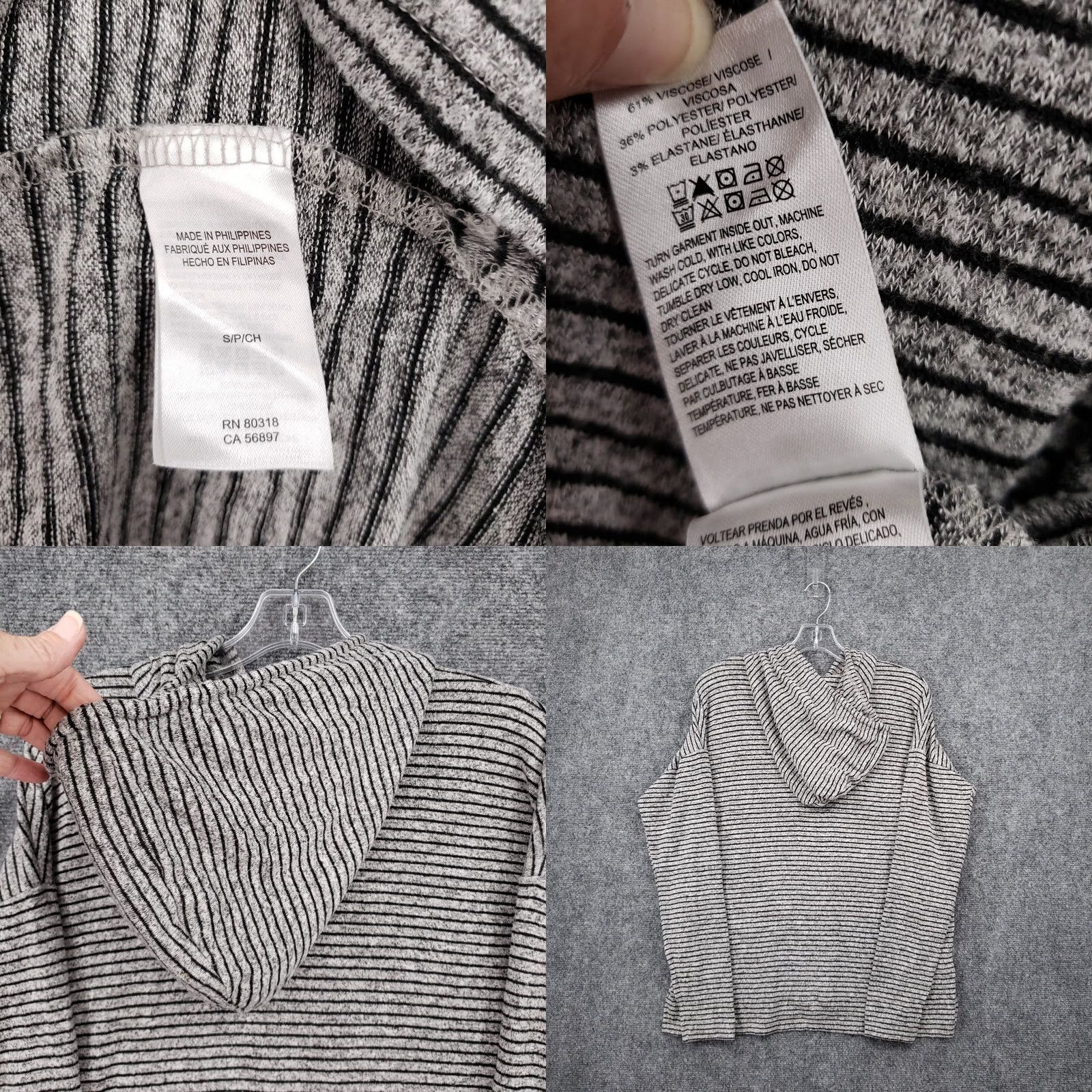 Lucky Brand Lucky Brand Hoodie S Small Gray Black Striped Pullover Oversized Womens Size S / US 4 / IT 40 - 8 Thumbnail