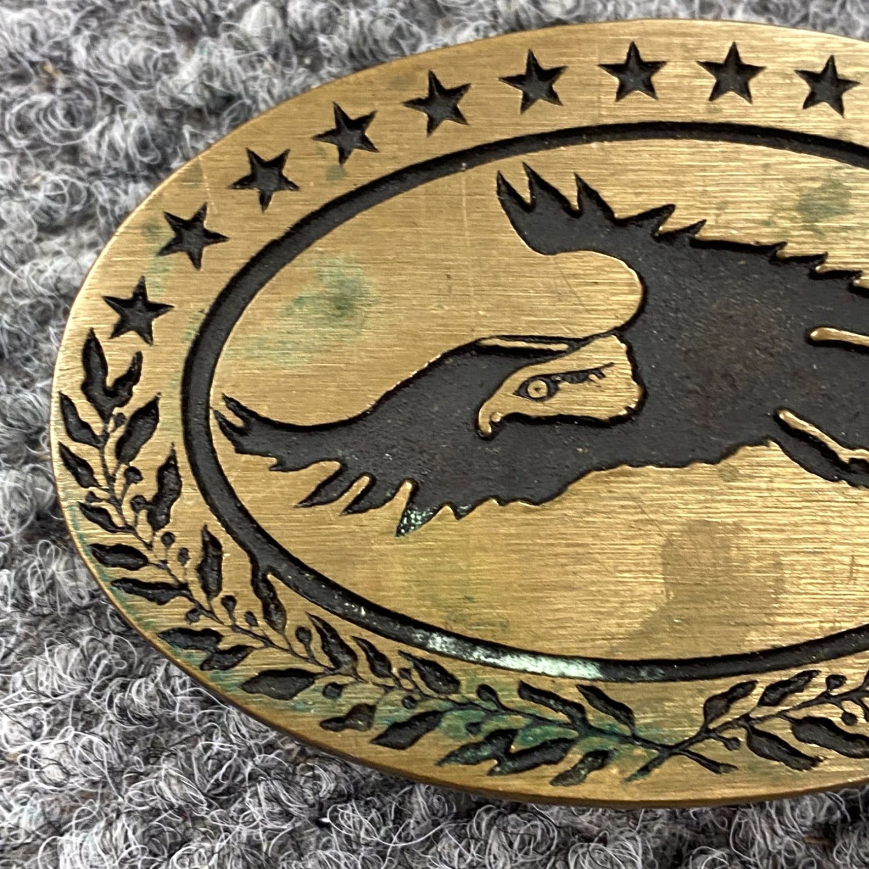 Vintage VINTAGE Tech Ether Guild Bald Eagle Belt Buckle Solid Brass USA Patriotic 70s Western Buckle Mens 1.5 in Gold Size ONE SIZE - 2 Thumbnail