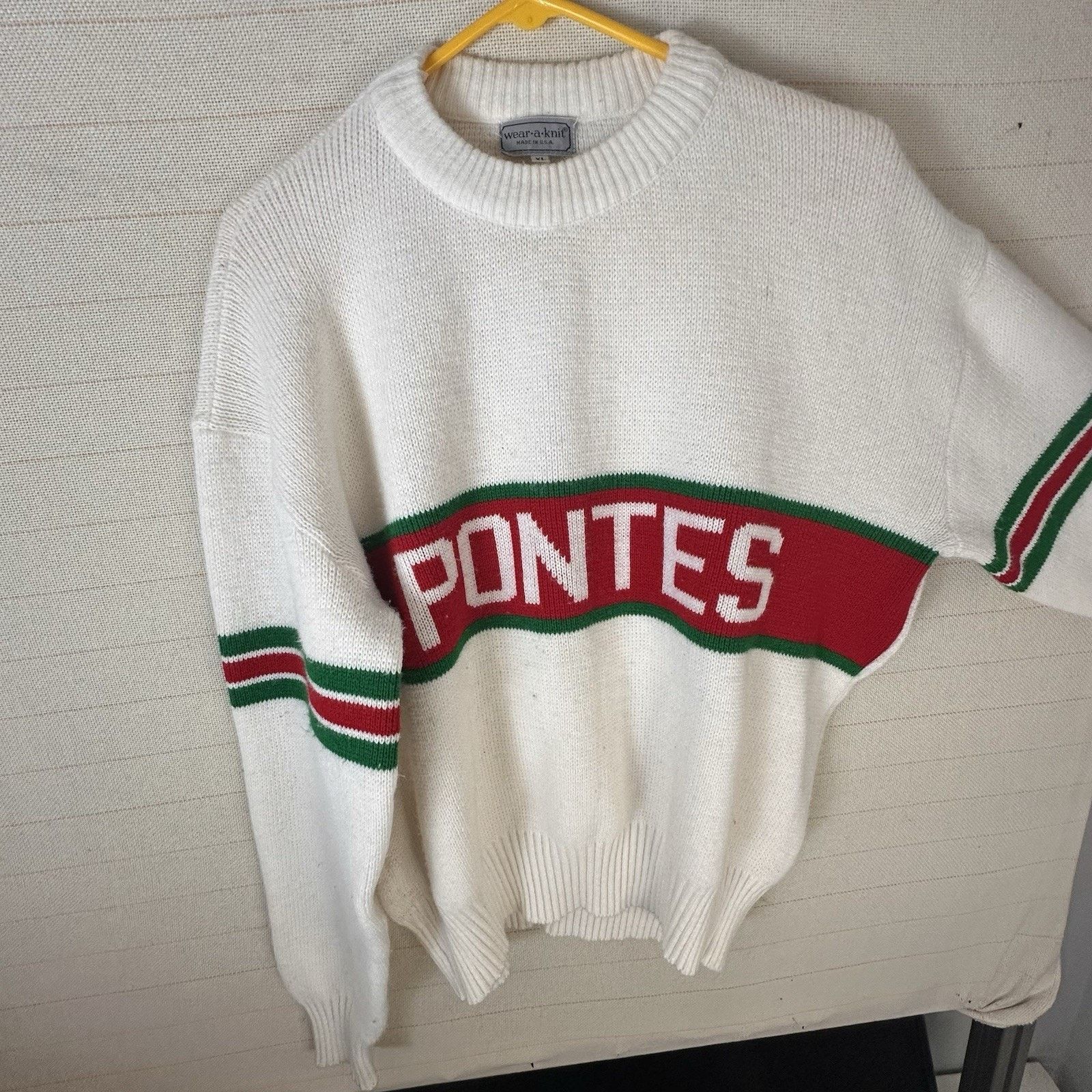 Other Wear a Knit- White Knit Sweater with Green & Red Pontes Size US XL / EU 56 / 4 - 1 Thumbnail