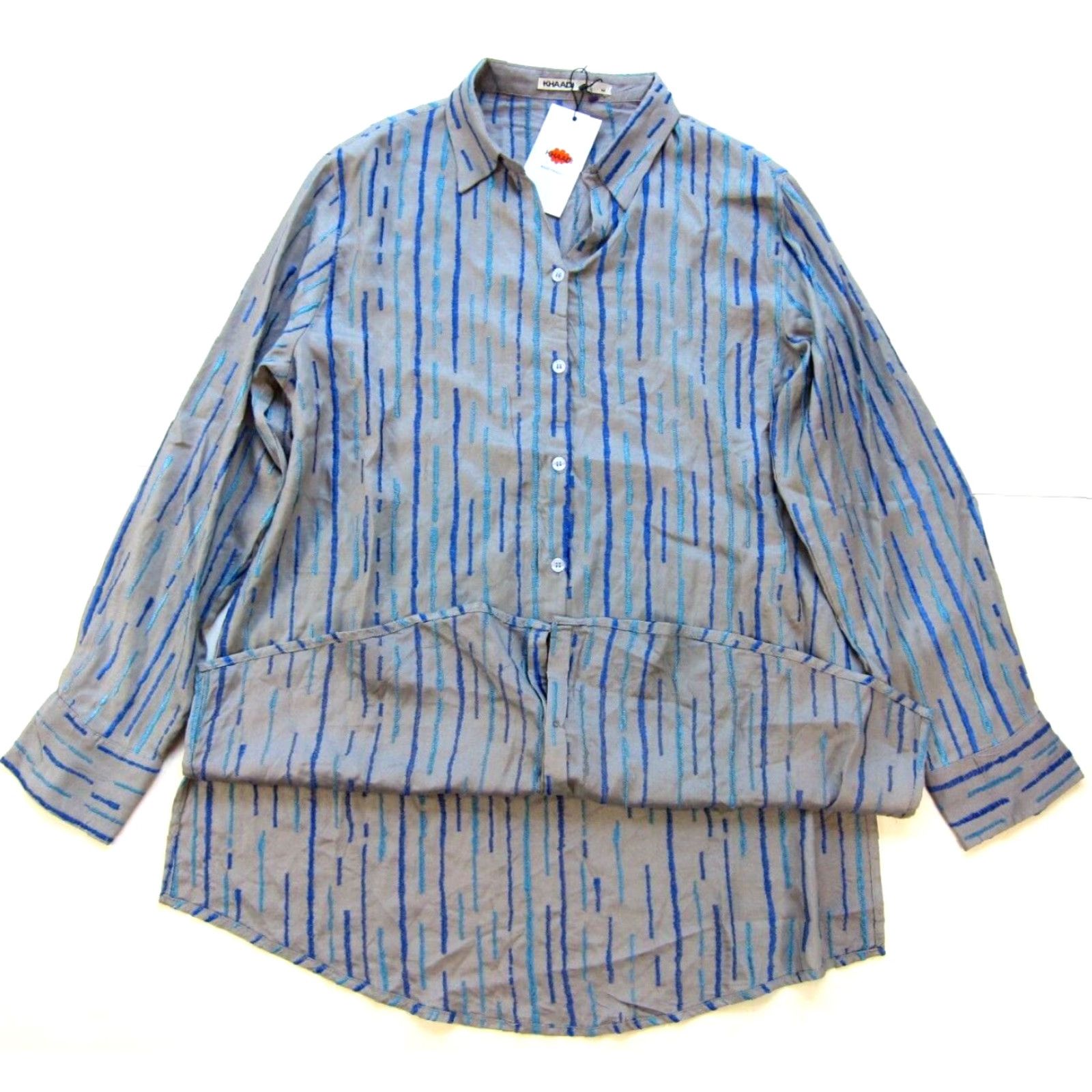 Vintage NWT Khaadi Rayon Grey Blue Collar Button Up Long Sleeve Oversized Blouse Medium Size M / US 6-8 / IT 42-44 - 6 Thumbnail