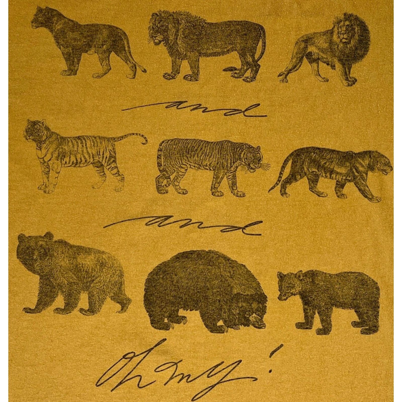 Vintage VINTAGE Oneita T-Shirt Mustard XL Lions and Tigers and Bears, Oh My! Men Graphic Print Nature 1990s Size US XL / EU 56 / 4 - 3 Thumbnail