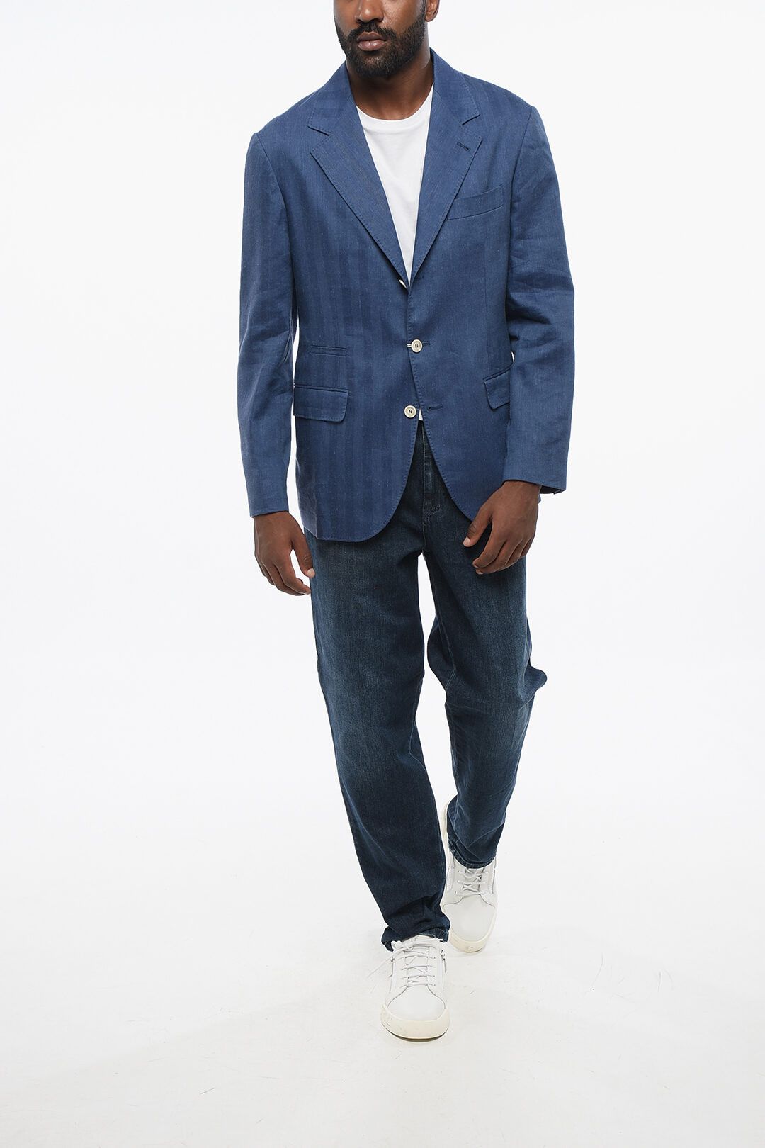 Brunello Cucinelli og1mm0725 Linen Blend Slim Fit Blazer in Blue Size US L / EU 52-54 / 3 - 4 Thumbnail