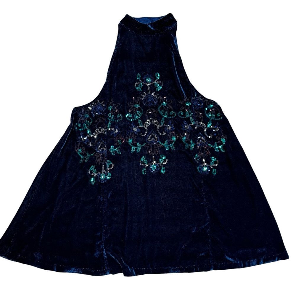 Free People Free People Jill's Navy Blue Velvet Sequin Swing Dress Tuni Size S / US 4 / IT 40 - 5 Thumbnail