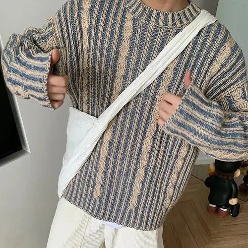Japanese Brand Etsuko x Konno Men Loose Knitted Printed O Neck Long Sleeve Size US L / EU 52-54 / 3 - 1 Thumbnail