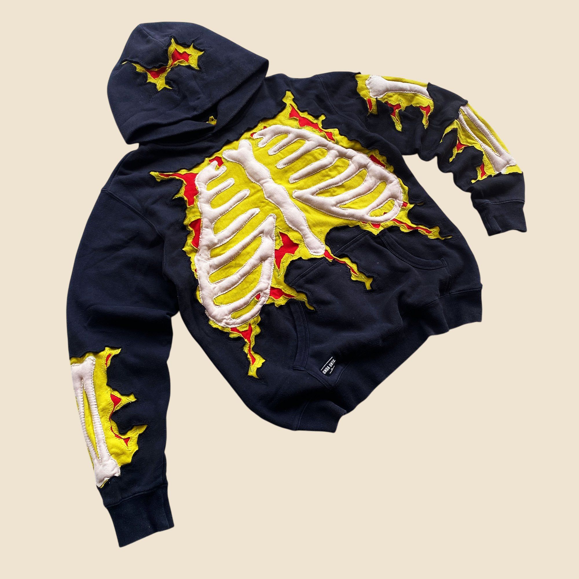 Handmade × Japanese Brand 1 OF 1 REWORKED 3D SKELETON YELLOW CRACKY HOODIE SIZE MEDIUM Size US M / EU 48-50 / 2 - 3 Thumbnail
