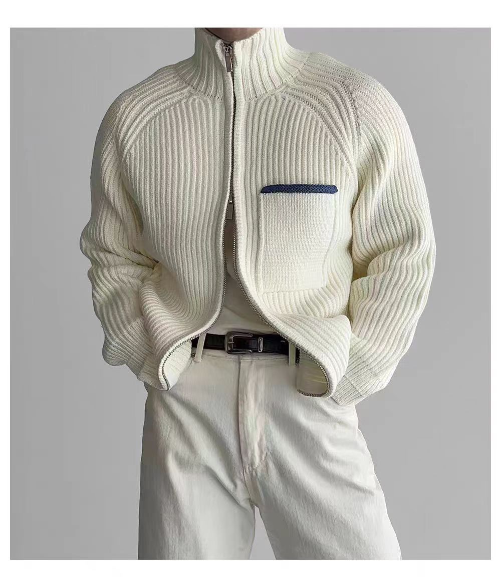 Japanese Brand Vintage Beige Double Pull-On Knit Stand-Up XL Jacket Coat Size US XL / EU 56 / 4 - 3 Thumbnail