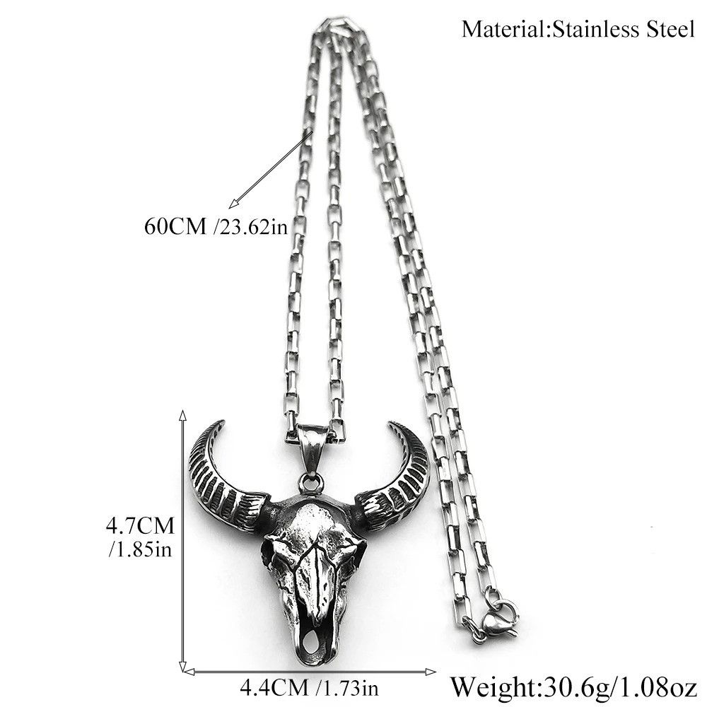 Jewelry Vintage Viking Skull Ghost Bull Head Pendant Necklace Size ONE SIZE - 6 Thumbnail