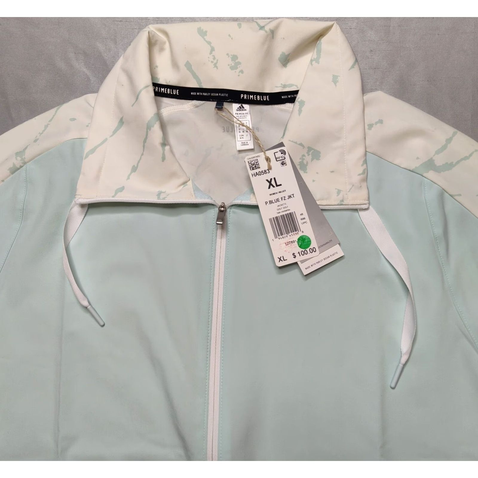 Adidas VINTAGE ADIDAS Women Windbreaker XL PrimeBlue Halo Mint White Full Zip L/S Windbreaker NEW HA0583 Size XL / US 12-14 / IT 48-50 - 2 Thumbnail