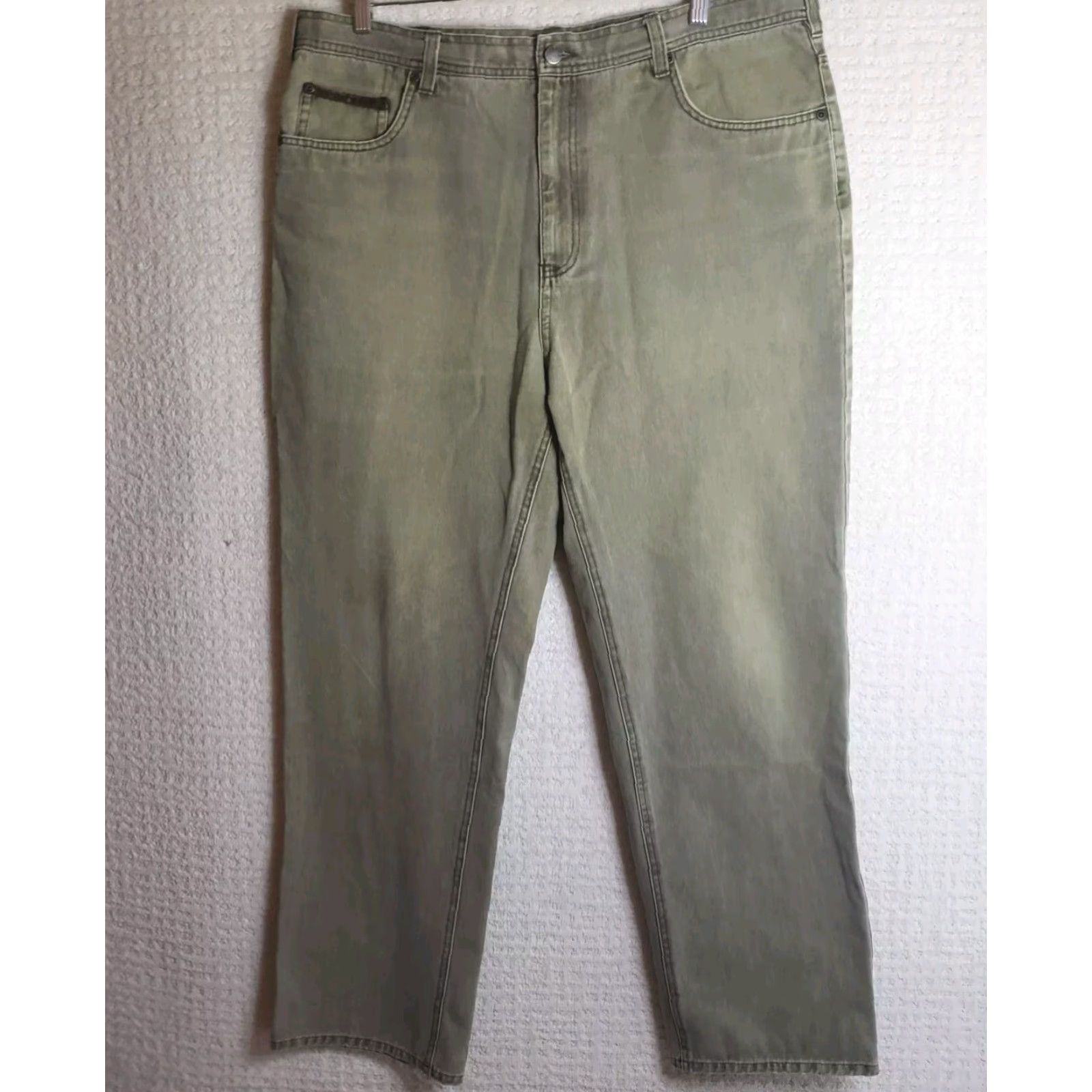 Orvis Orvis Pants Men 40x31 Olive Green 5-Pocket Leather Trim Denim Pants Jeans Straight Leg Size US 40 / EU 56 - 2 Thumbnail