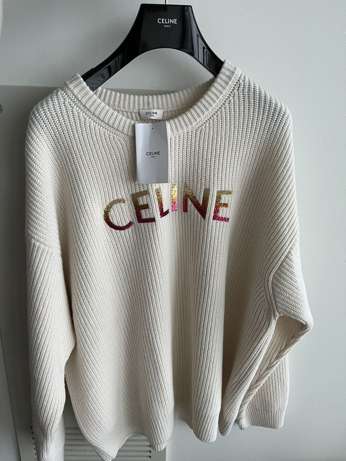 Celine × Hedi Slimane Celine by Hedi Slimane Runway Logo Wool Sweater Brand New Size US XXL / EU 58 / 5 - 11 Thumbnail