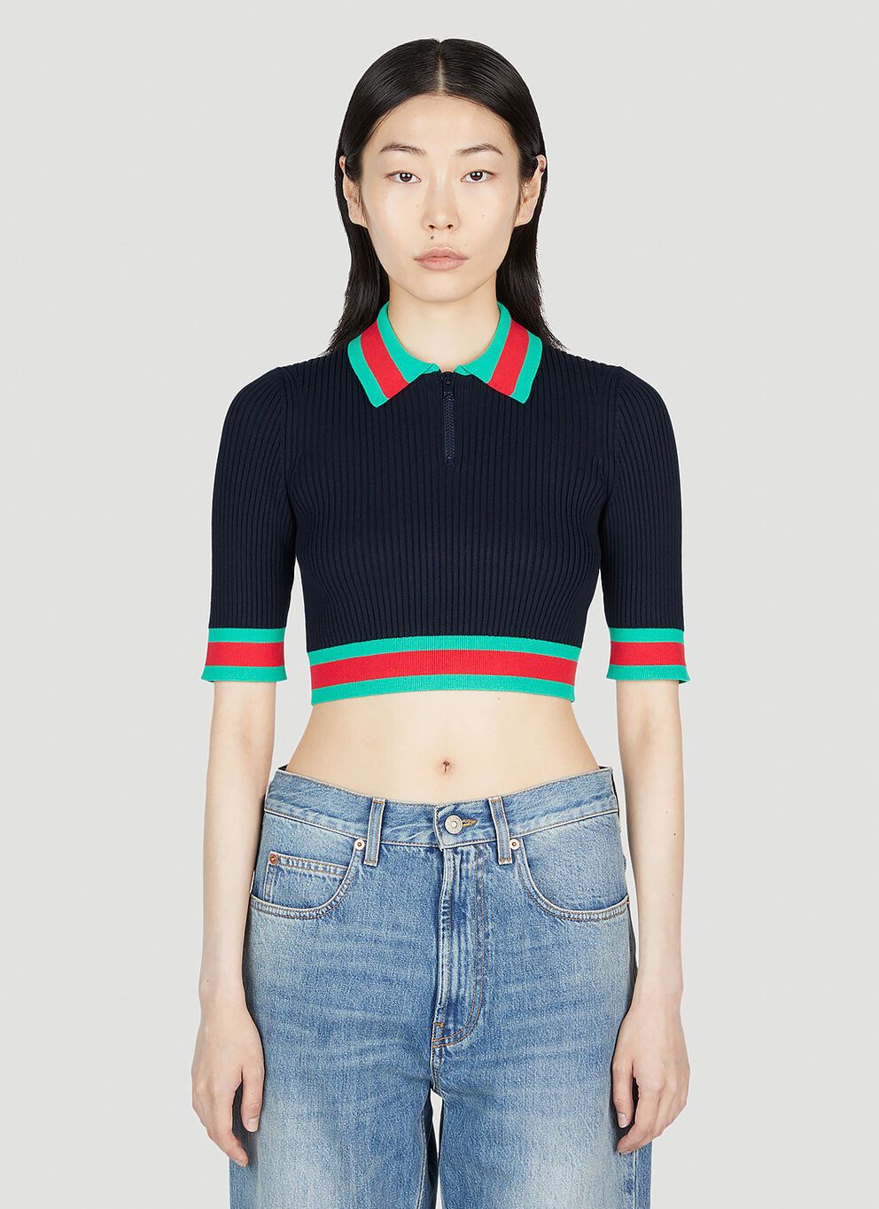 image of Gucci Cropped Polo Top in Black, Women's (Size Large)